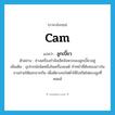 cam แปลว่า?, คำศัพท์ภาษาอังกฤษ cam แปลว่า ลูกเบี้ยว ประเภท N ตัวอย่าง ช่างเครื่องกำลังเช็คจังหวะของลูกเบี้ยวอยู่ เพิ่มเติม อุปกรณ์ชนิดหนึ่งในเครื่องยนต์ ทำหน้าที่ดันทองขาวในจานจ่ายให้แยกจากกัน เพื่อตัดวงจรไฟต่ำให้ไปเกิดไฟแรงสูงที่คอยล์ หมวด N