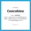 concubine แปลว่า?, คำศัพท์ภาษาอังกฤษ concubine แปลว่า นางบำเรอ ประเภท N ตัวอย่าง หล่อนเคยเป็นนางบำเรอให้กับเสี่ยใหญ่มาก่อน เพิ่มเติม หญิงที่ปรนเปรอเฉพาะชายคนใดคนหนึ่งในทางกามารมณ์โดยมิได้อยู่ในฐานะภรรยา หมวด N