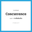 การเห็นพ้องด้วย ภาษาอังกฤษ?, คำศัพท์ภาษาอังกฤษ การเห็นพ้องด้วย แปลว่า concurrence ประเภท N หมวด N