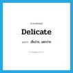 delicate แปลว่า?, คำศัพท์ภาษาอังกฤษ delicate แปลว่า เสียง่าย, แตกง่าย ประเภท ADJ หมวด ADJ