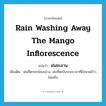 rain washing away the mango inflorescence แปลว่า?, คำศัพท์ภาษาอังกฤษ rain washing away the mango inflorescence แปลว่า ฝนชะลาน ประเภท N เพิ่มเติม ฝนที่ตกชะช่อมะม่วง, ฝนที่ตกในระยะเวลาที่ยังนวดข้าวไม่เสร็จ หมวด N