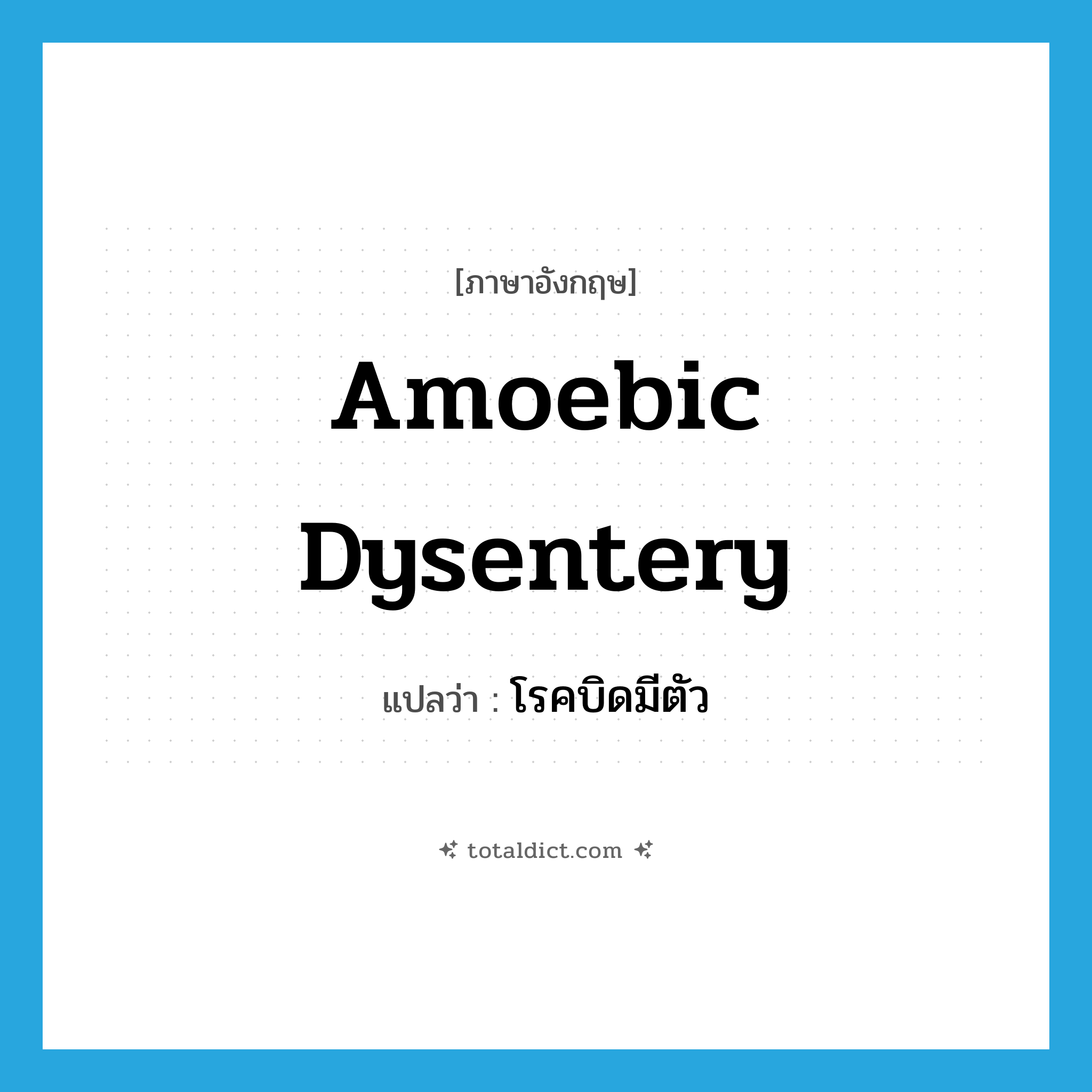amoebic dysentery แปลว่า?, คำศัพท์ภาษาอังกฤษ amoebic dysentery แปลว่า โรคบิดมีตัว ประเภท N หมวด N