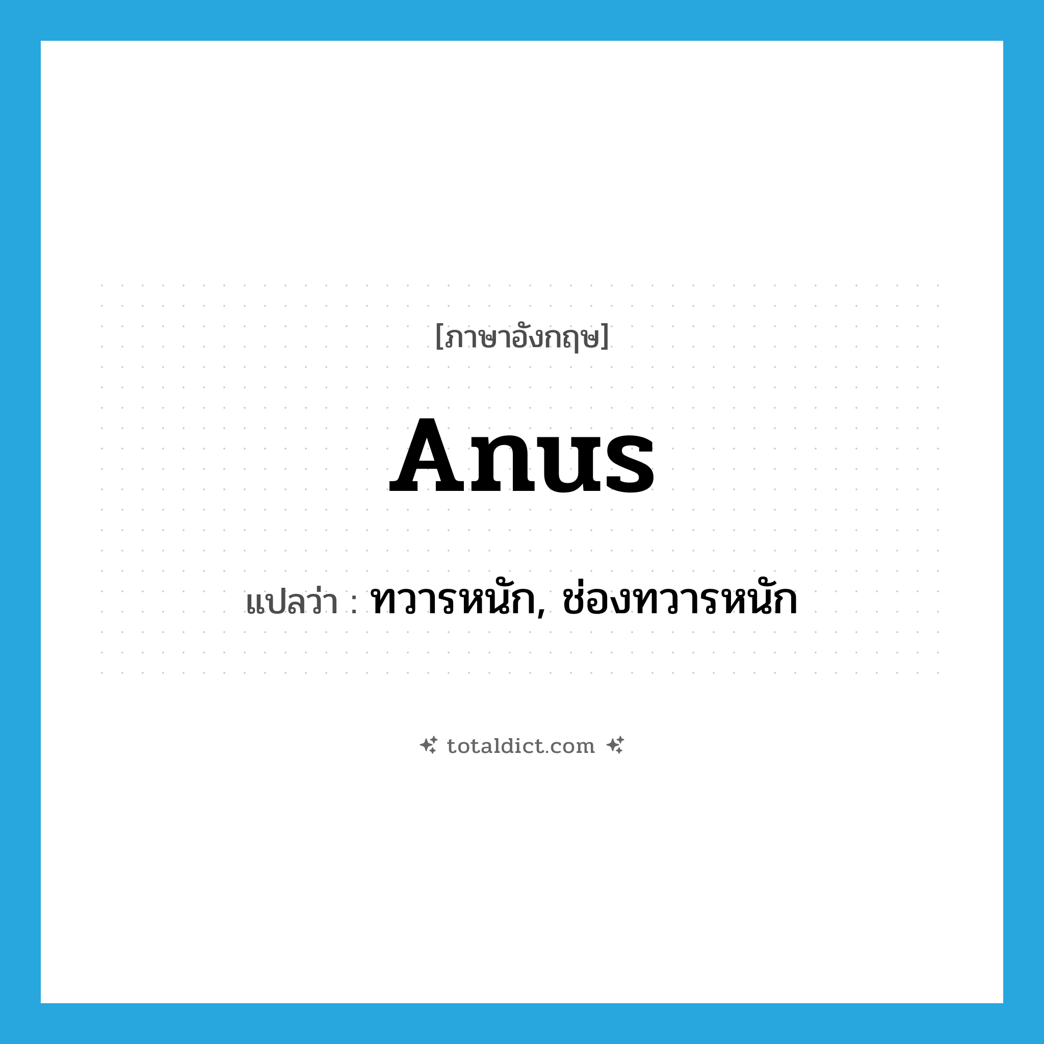 anus แปลว่า?, คำศัพท์ภาษาอังกฤษ anus แปลว่า ทวารหนัก, ช่องทวารหนัก ประเภท N หมวด N