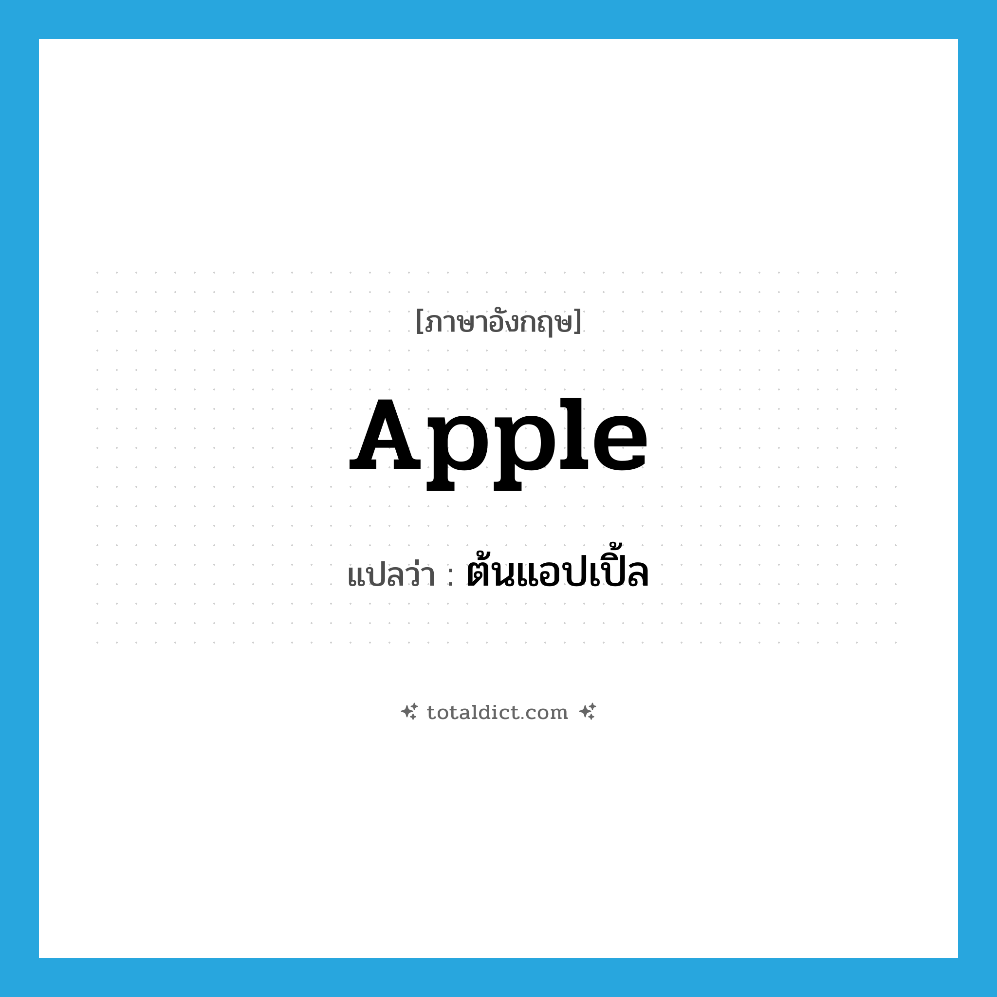 apple แปลว่า?, คำศัพท์ภาษาอังกฤษ apple แปลว่า ต้นแอปเปิ้ล ประเภท N หมวด N