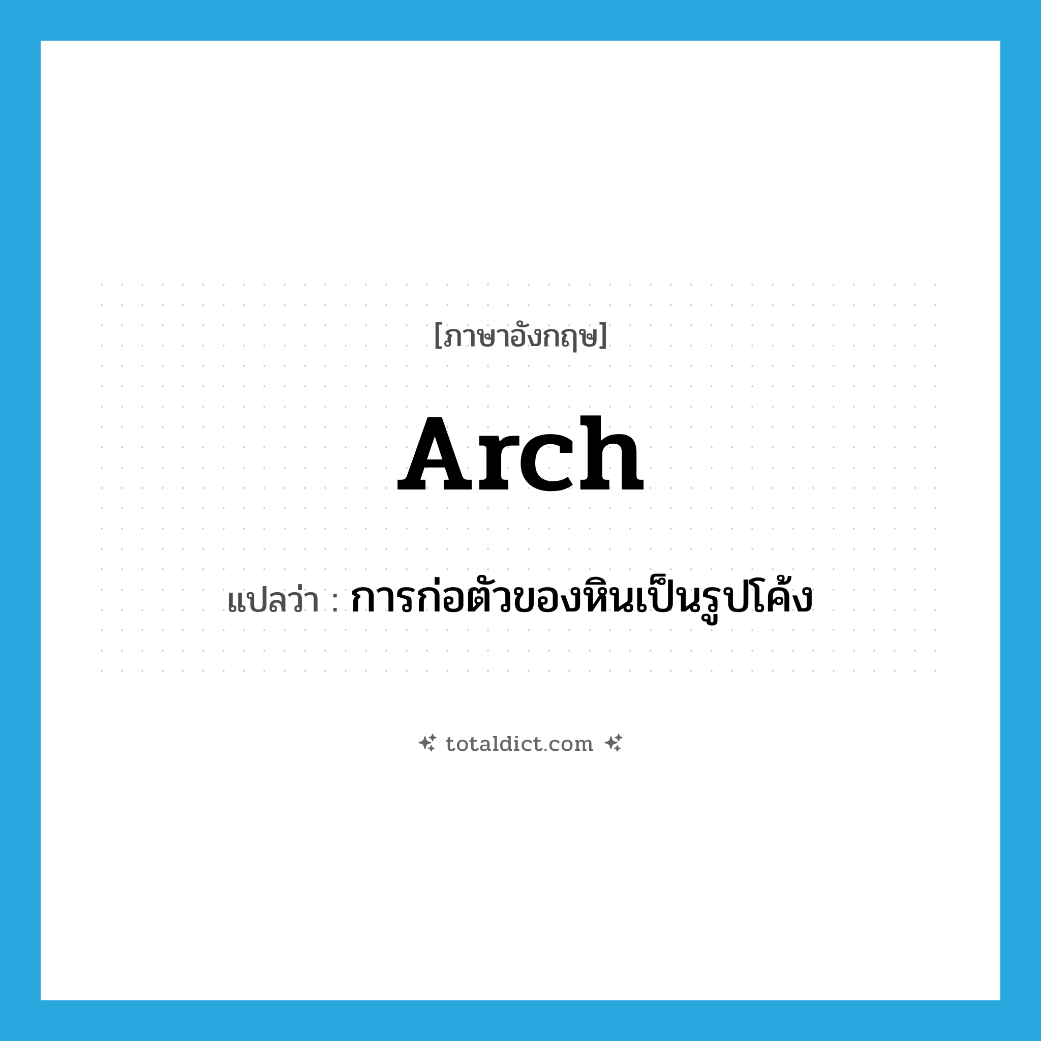 arch แปลว่า?, คำศัพท์ภาษาอังกฤษ arch แปลว่า การก่อตัวของหินเป็นรูปโค้ง ประเภท N หมวด N