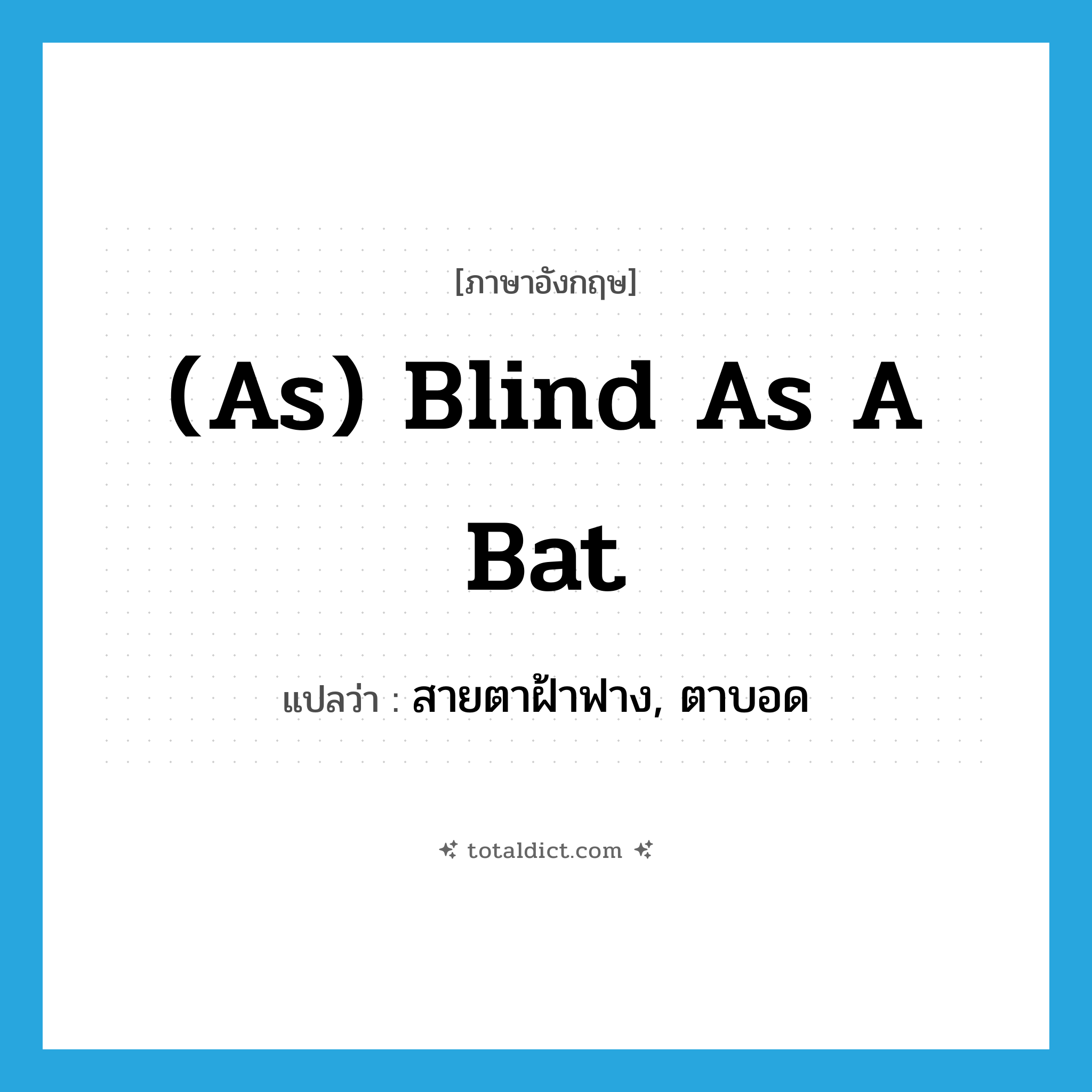 (as) blind as a bat แปลว่า?, คำศัพท์ภาษาอังกฤษ (as) blind as a bat แปลว่า สายตาฝ้าฟาง, ตาบอด ประเภท IDM หมวด IDM