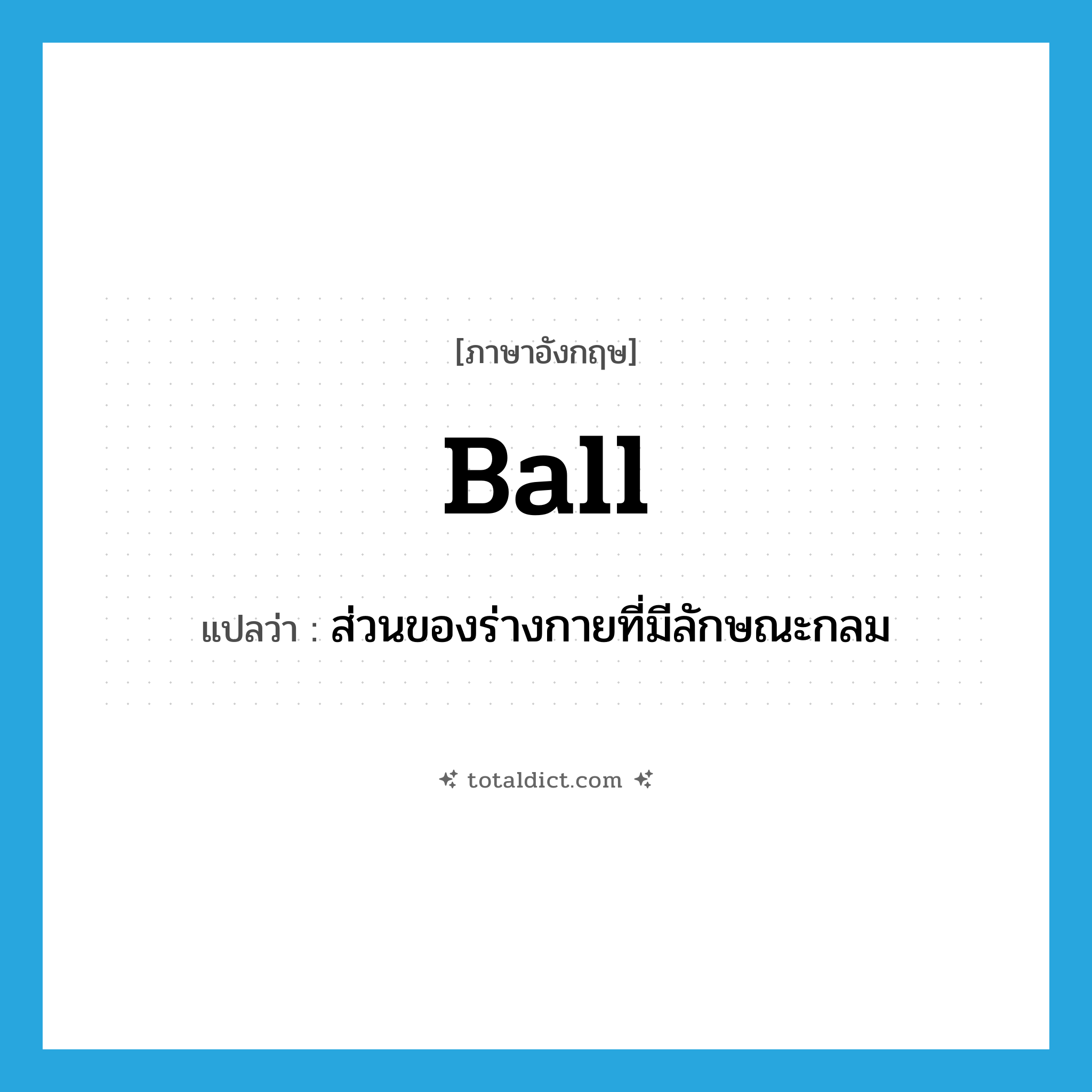 ball แปลว่า?, คำศัพท์ภาษาอังกฤษ ball แปลว่า ส่วนของร่างกายที่มีลักษณะกลม ประเภท N หมวด N