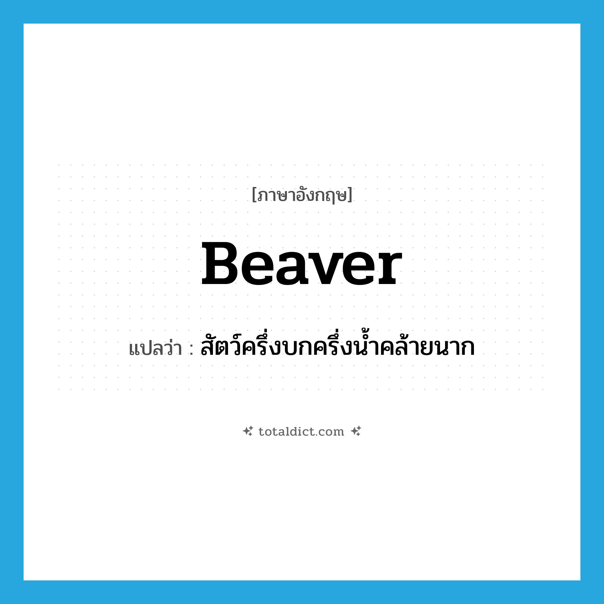 beaver แปลว่า?, คำศัพท์ภาษาอังกฤษ beaver แปลว่า สัตว์ครึ่งบกครึ่งน้ำคล้ายนาก ประเภท N หมวด N