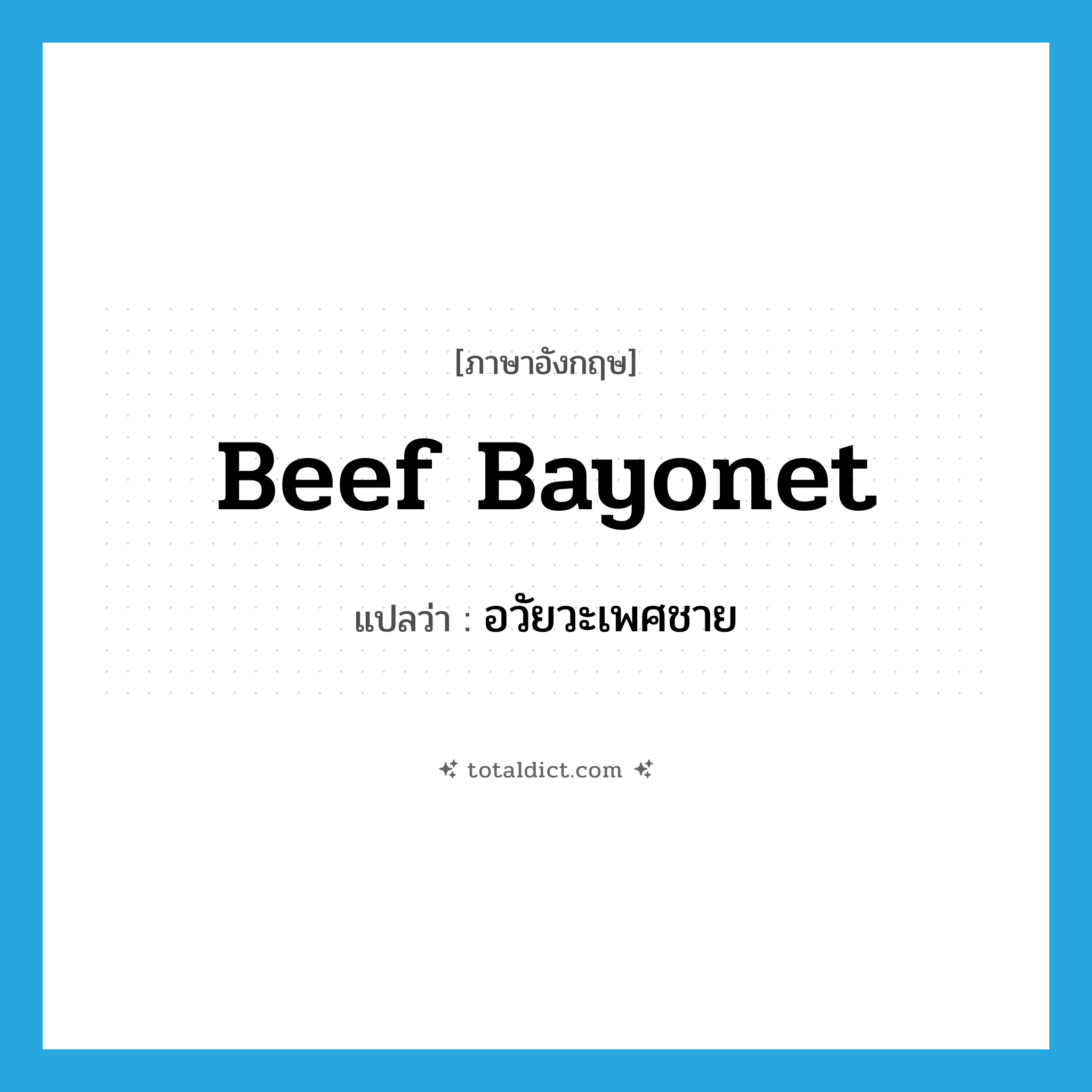 อวัยวะเพศชาย ภาษาอังกฤษ?, คำศัพท์ภาษาอังกฤษ อวัยวะเพศชาย แปลว่า beef bayonet ประเภท SL หมวด SL