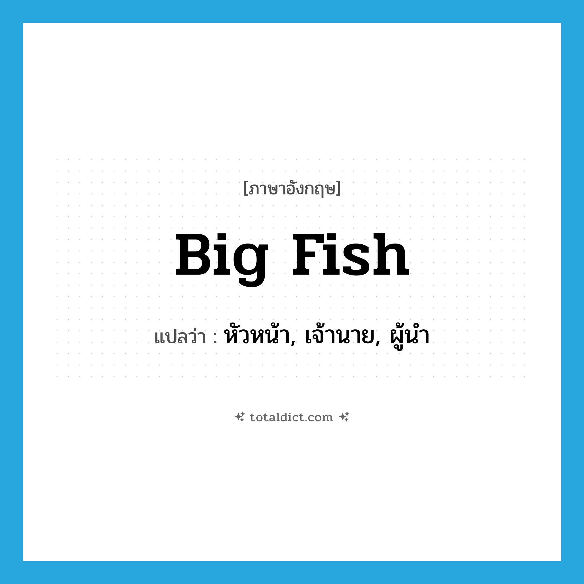 big fish แปลว่า?, คำศัพท์ภาษาอังกฤษ big fish แปลว่า หัวหน้า, เจ้านาย, ผู้นำ ประเภท SL หมวด SL