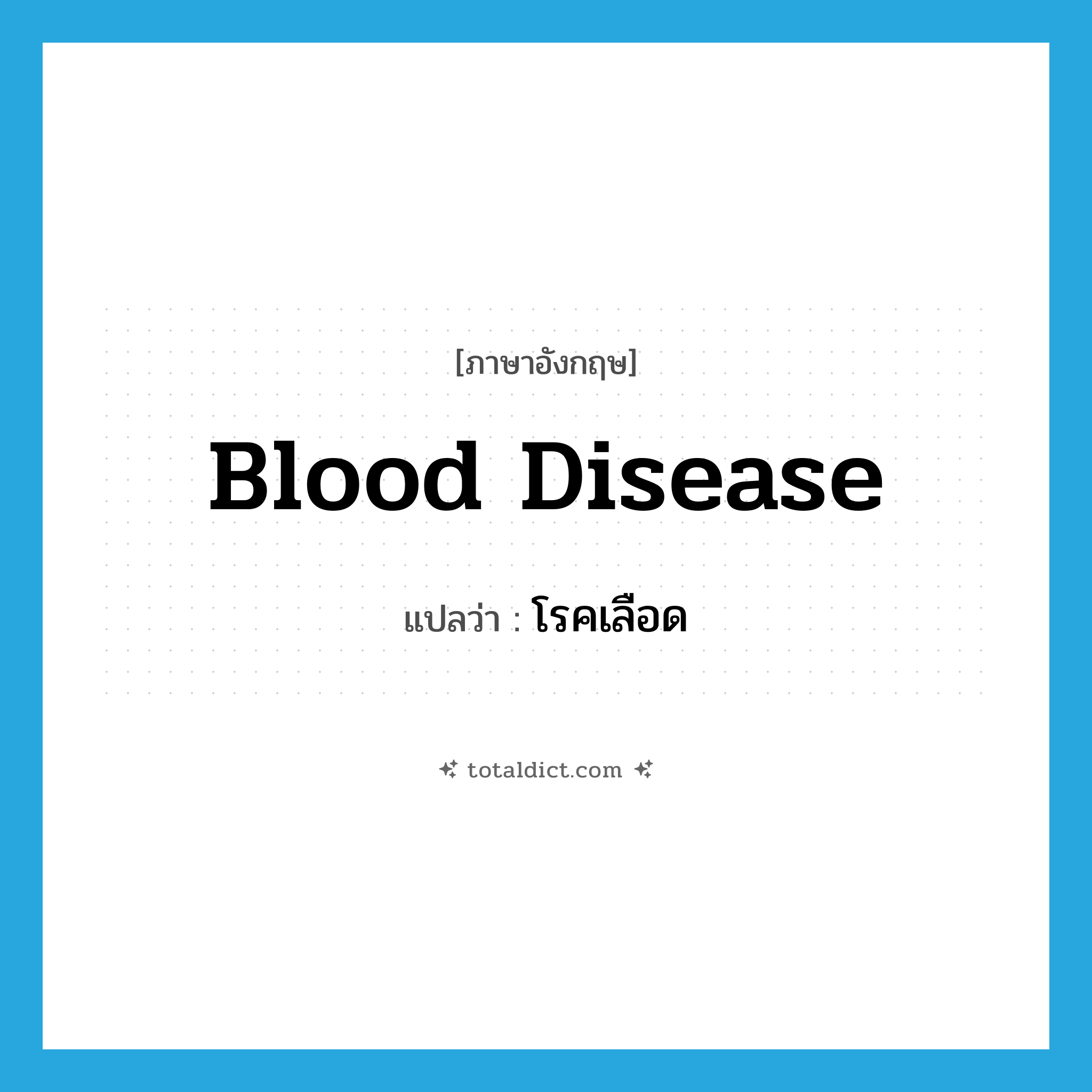 blood disease แปลว่า?, คำศัพท์ภาษาอังกฤษ blood disease แปลว่า โรคเลือด ประเภท N หมวด N