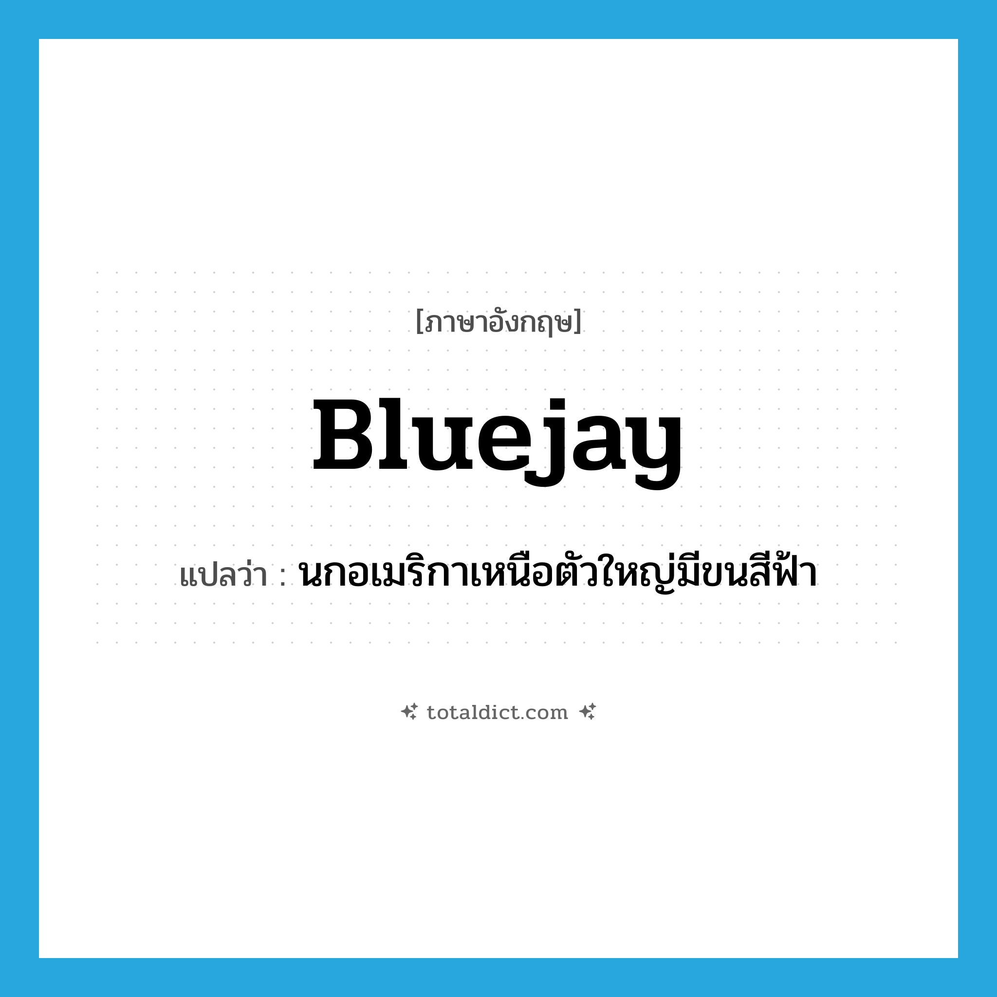 bluejay แปลว่า?, คำศัพท์ภาษาอังกฤษ bluejay แปลว่า นกอเมริกาเหนือตัวใหญ่มีขนสีฟ้า ประเภท N หมวด N