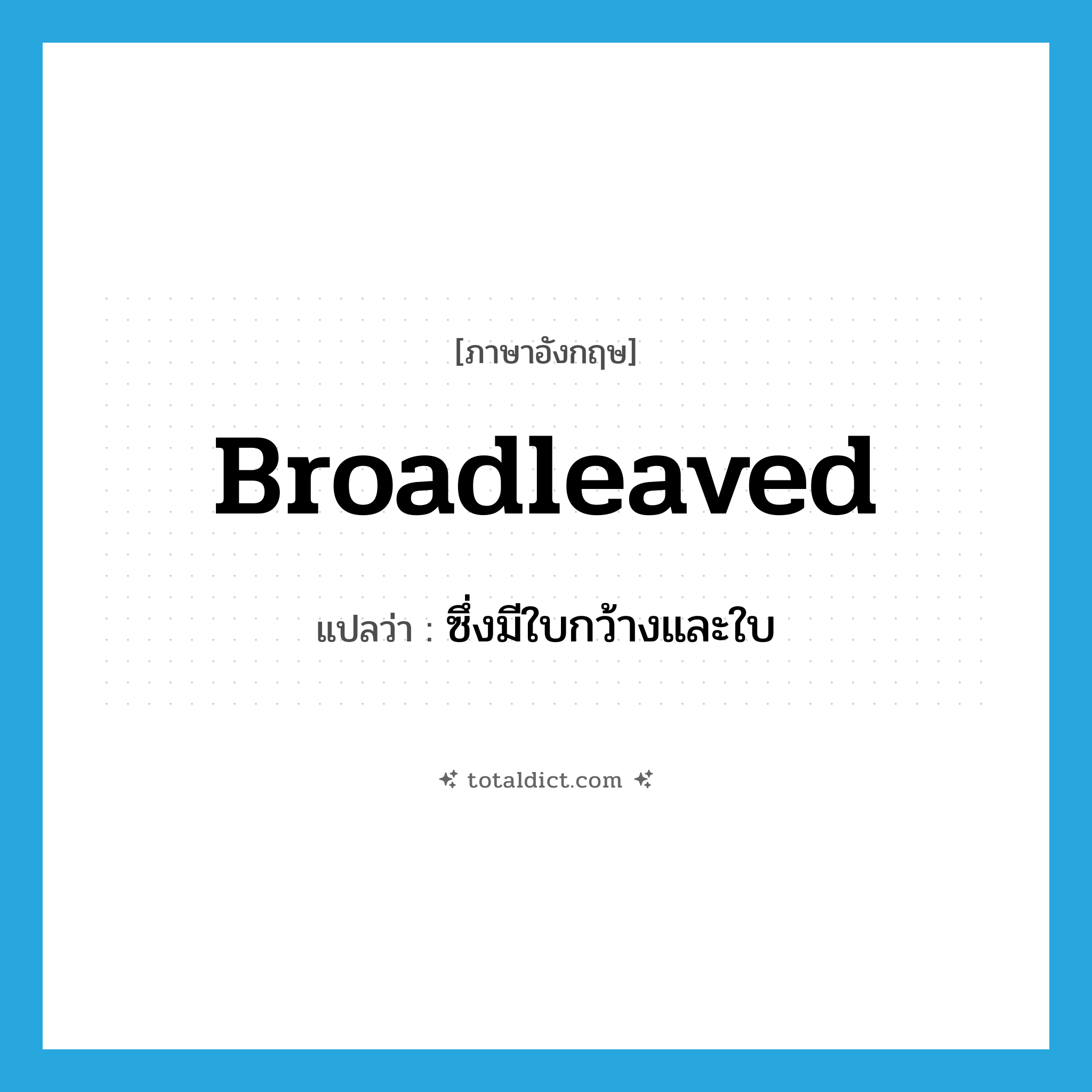 broadleaved แปลว่า?, คำศัพท์ภาษาอังกฤษ broadleaved แปลว่า ซึ่งมีใบกว้างและใบ ประเภท ADJ หมวด ADJ