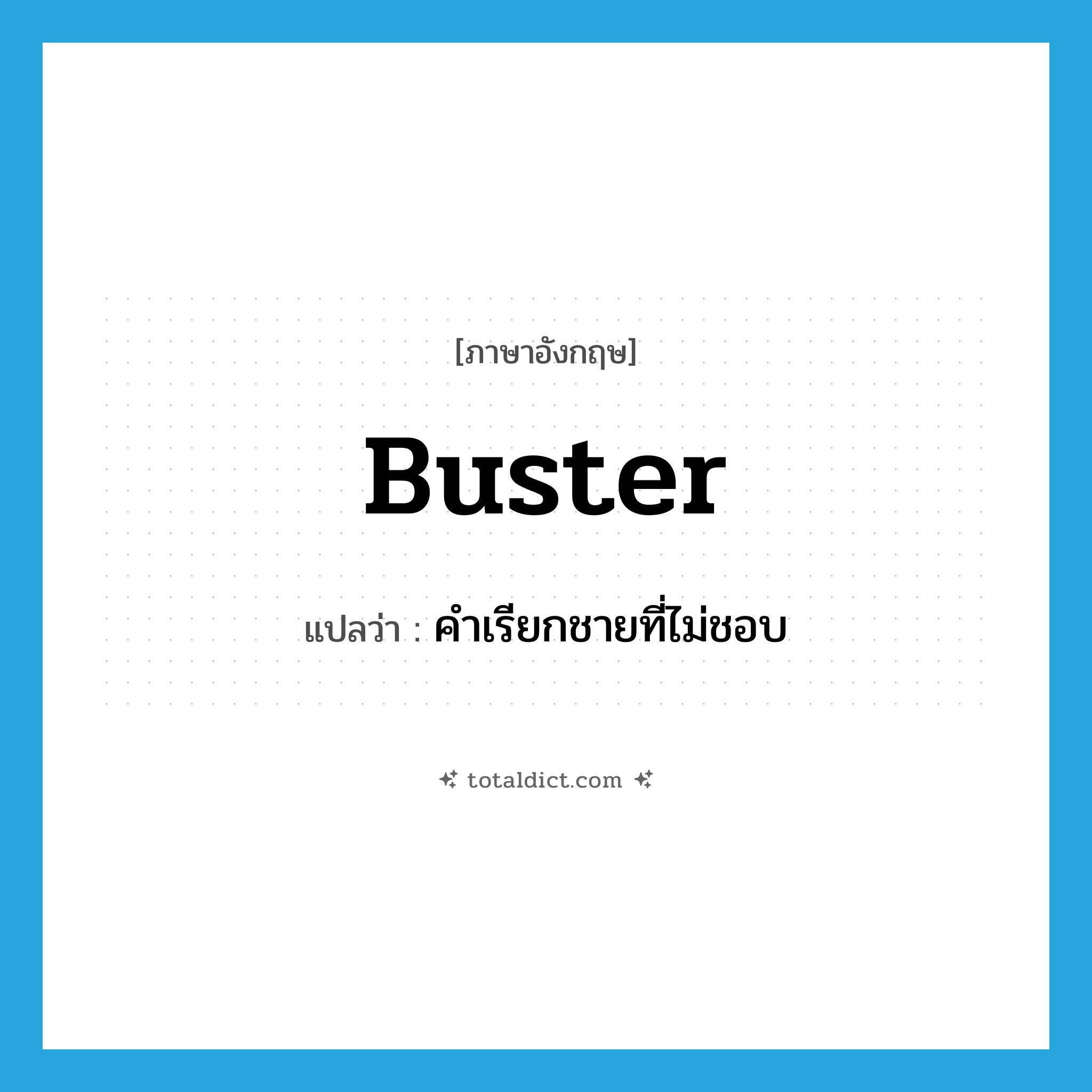 buster แปลว่า?, คำศัพท์ภาษาอังกฤษ buster แปลว่า คำเรียกชายที่ไม่ชอบ ประเภท N หมวด N