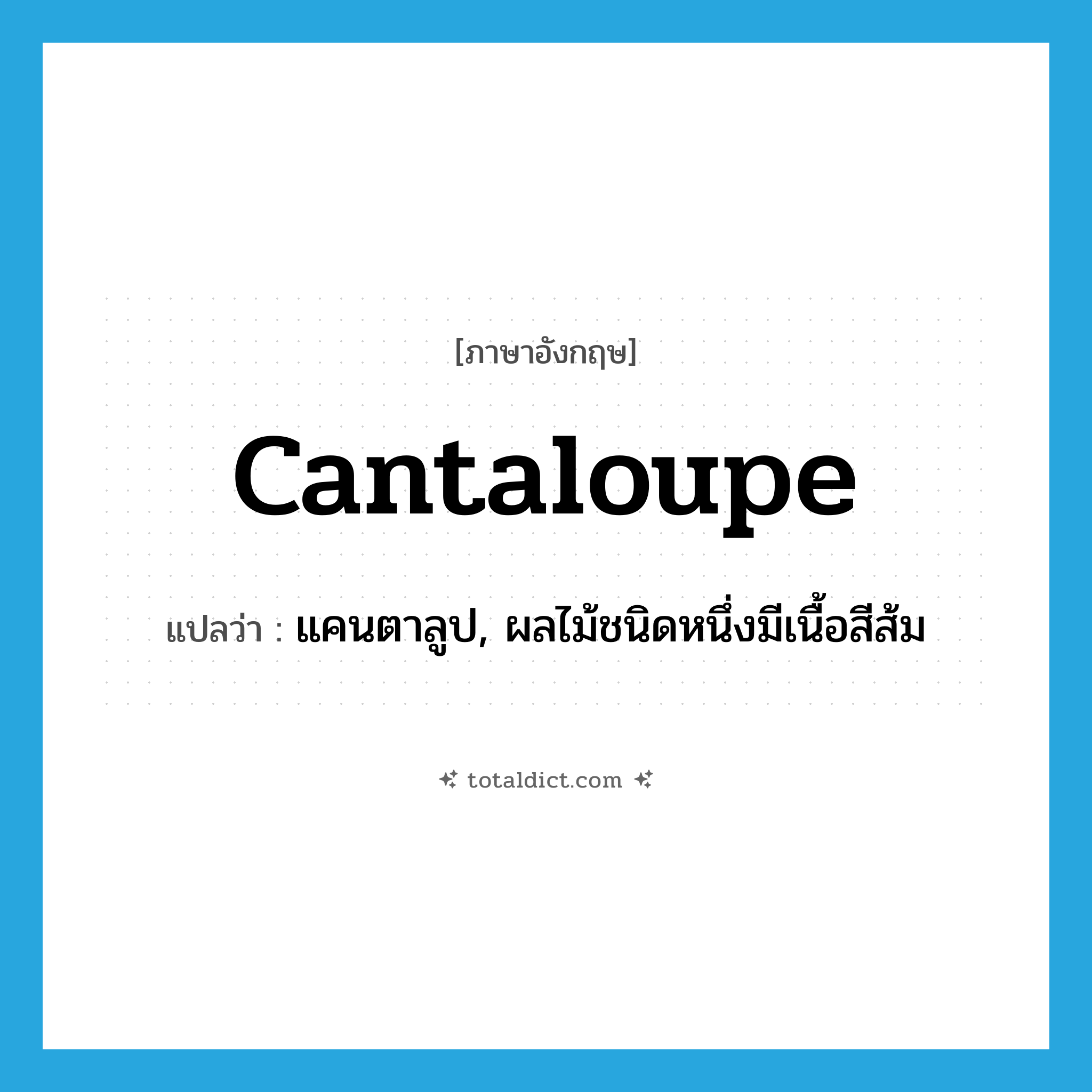 cantaloupe แปลว่า?, คำศัพท์ภาษาอังกฤษ cantaloupe แปลว่า แคนตาลูป, ผลไม้ชนิดหนึ่งมีเนื้อสีส้ม ประเภท N หมวด N