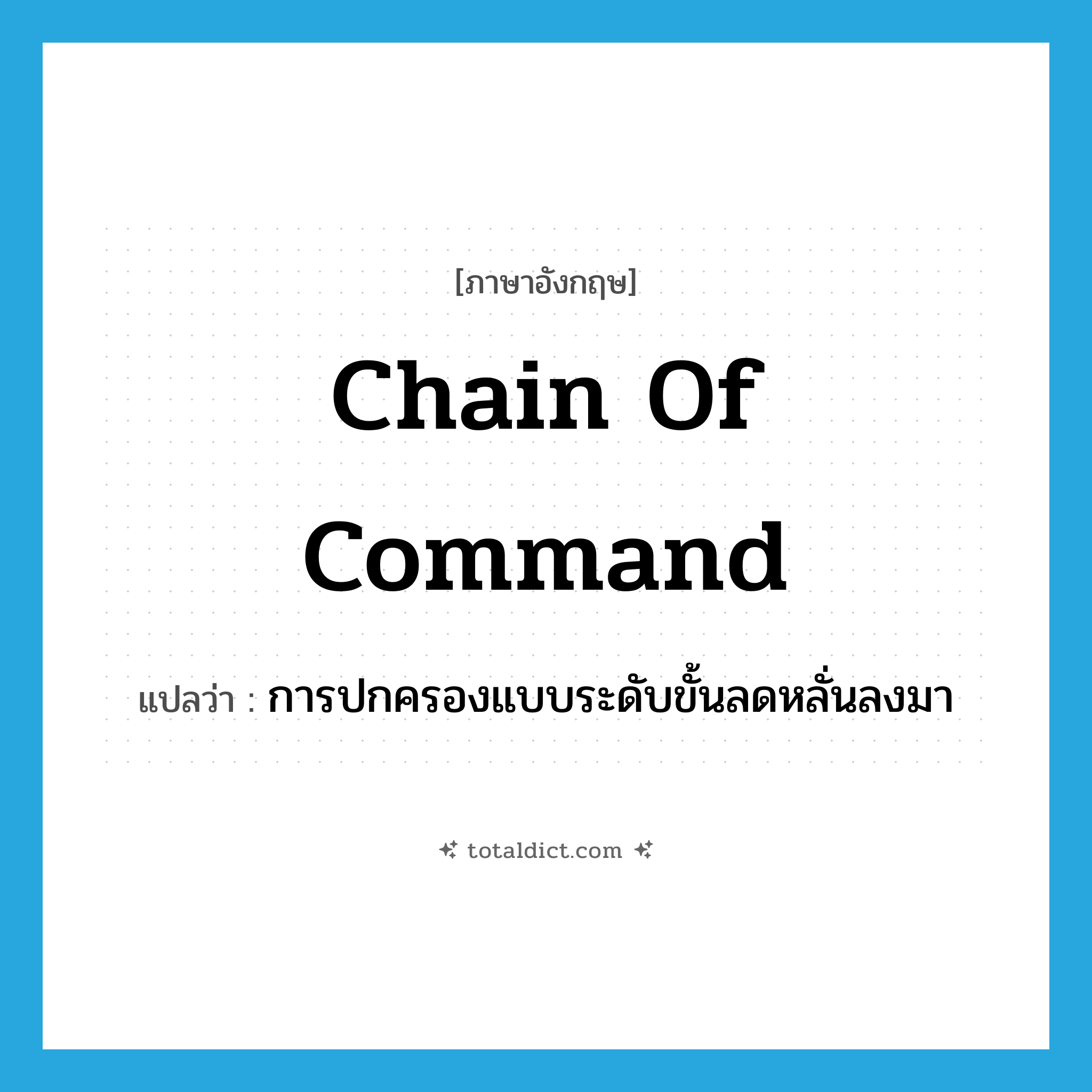 chain of command แปลว่า?, คำศัพท์ภาษาอังกฤษ chain of command แปลว่า การปกครองแบบระดับขั้นลดหลั่นลงมา ประเภท N หมวด N