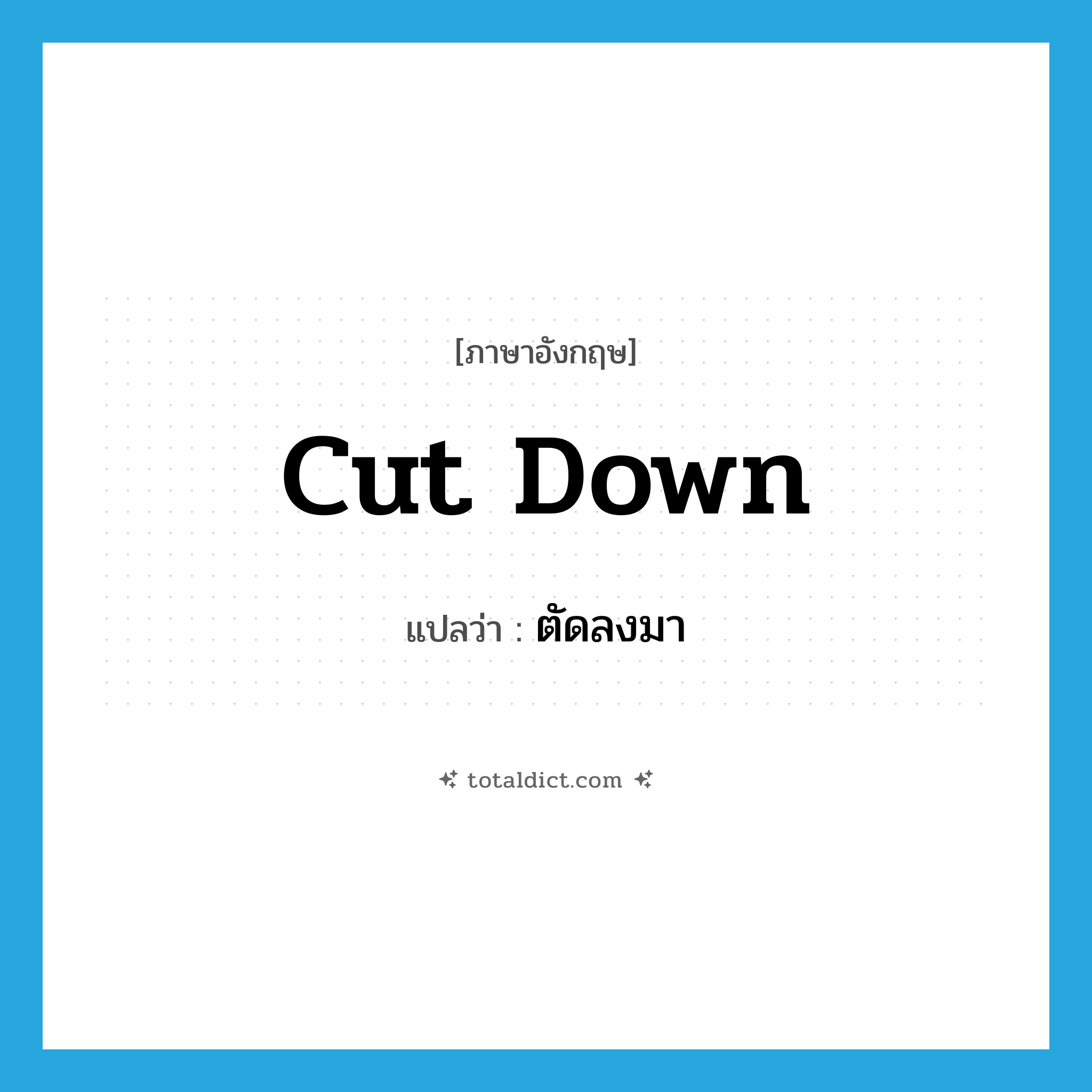 cut down แปลว่า?, คำศัพท์ภาษาอังกฤษ cut down แปลว่า ตัดลงมา ประเภท PHRV หมวด PHRV
