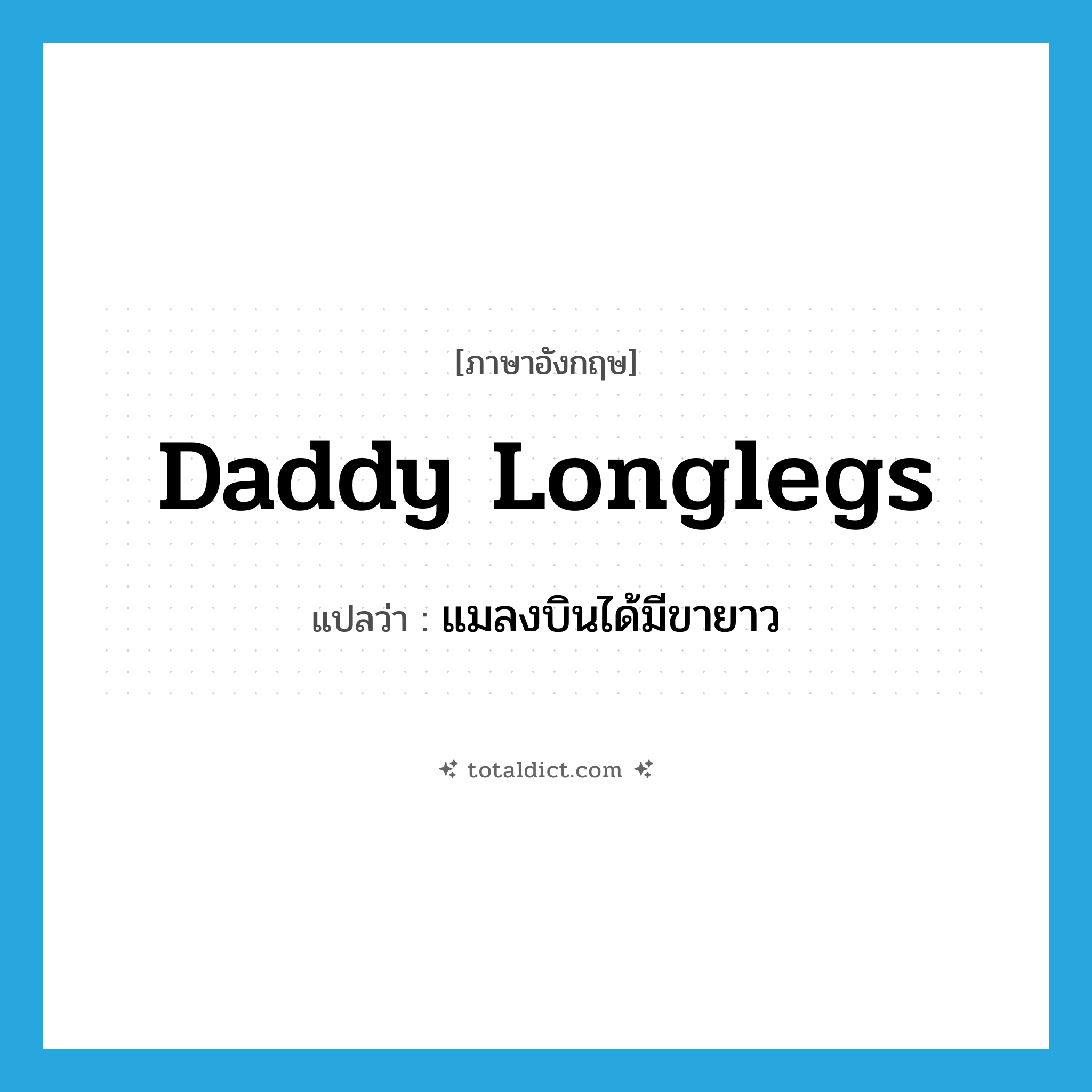 daddy longlegs แปลว่า?, คำศัพท์ภาษาอังกฤษ daddy longlegs แปลว่า แมลงบินได้มีขายาว ประเภท N หมวด N