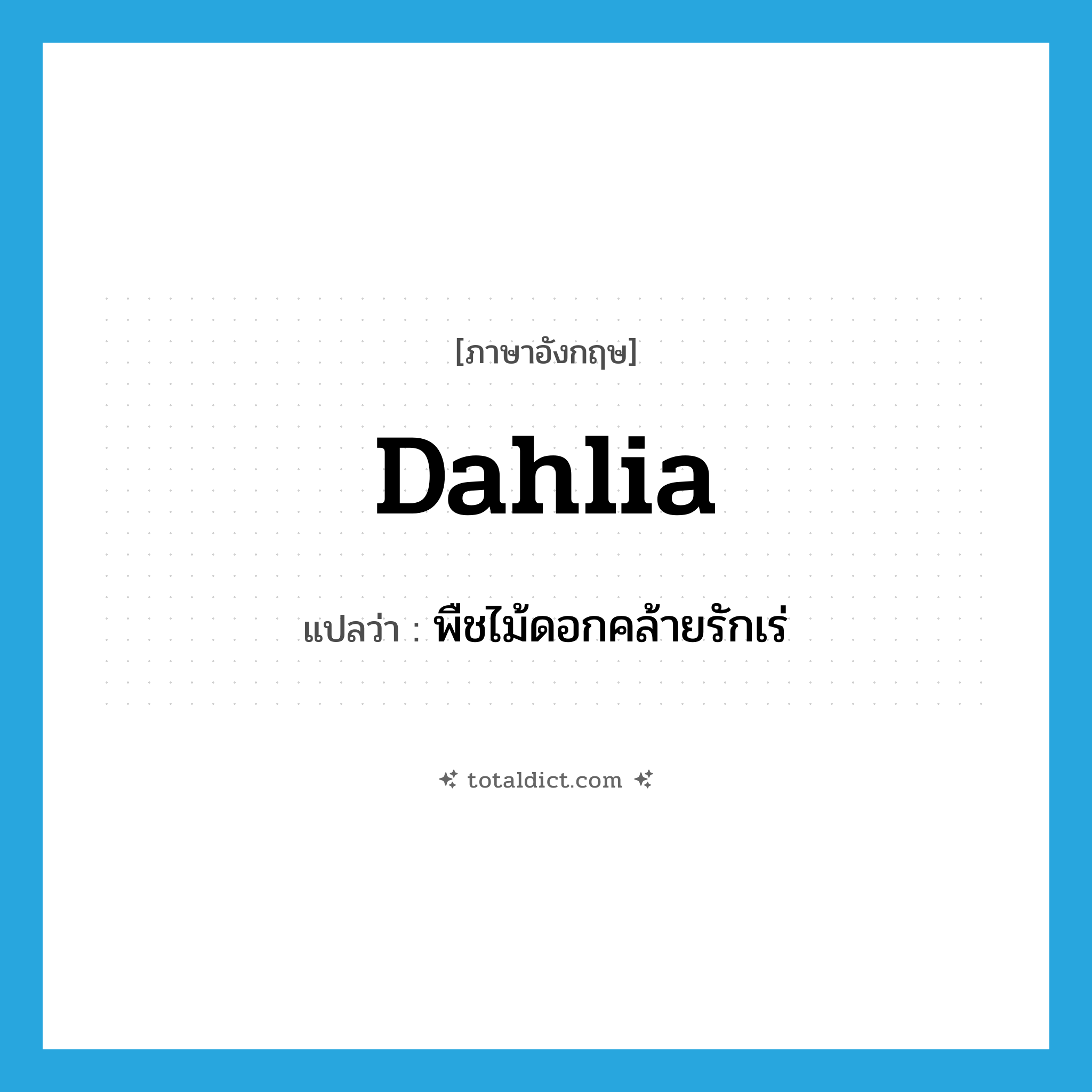 dahlia แปลว่า?, คำศัพท์ภาษาอังกฤษ dahlia แปลว่า พืชไม้ดอกคล้ายรักเร่ ประเภท N หมวด N