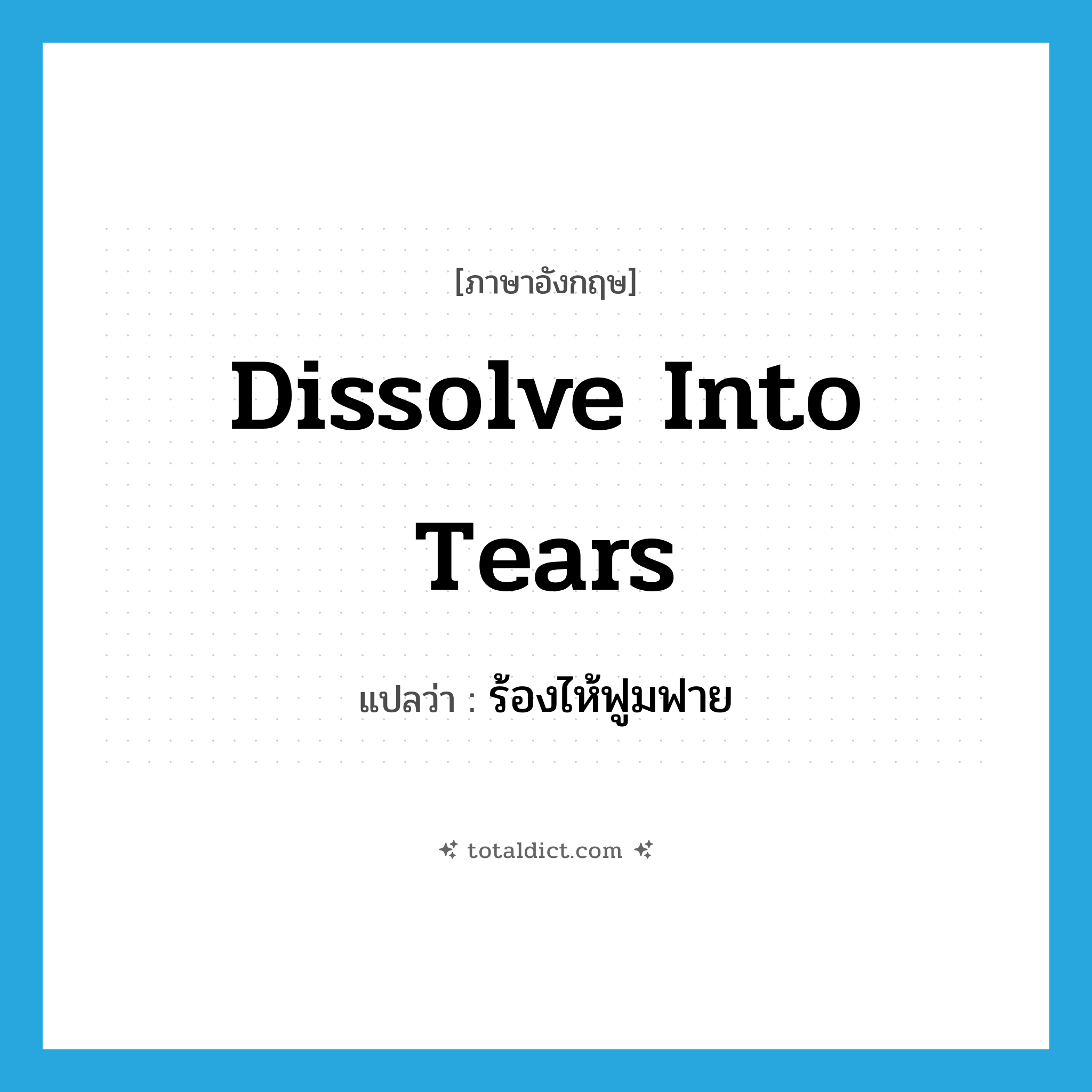 dissolve into tears แปลว่า?, คำศัพท์ภาษาอังกฤษ dissolve into tears แปลว่า ร้องไห้ฟูมฟาย ประเภท PHRV หมวด PHRV