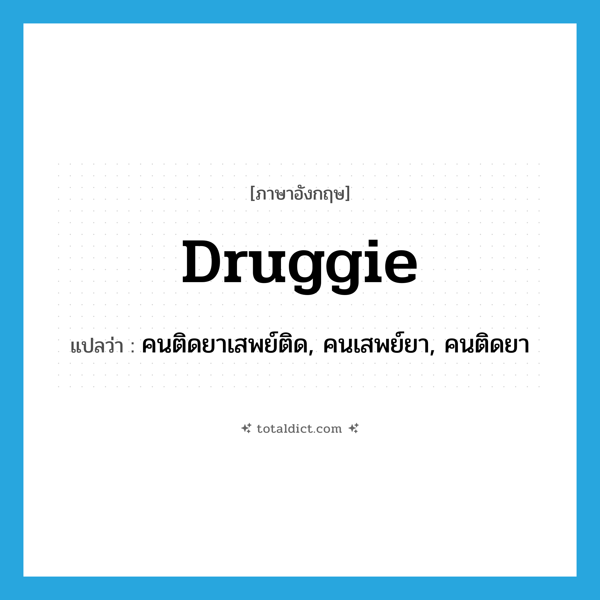 druggie แปลว่า?, คำศัพท์ภาษาอังกฤษ druggie แปลว่า คนติดยาเสพย์ติด, คนเสพย์ยา, คนติดยา ประเภท SL หมวด SL