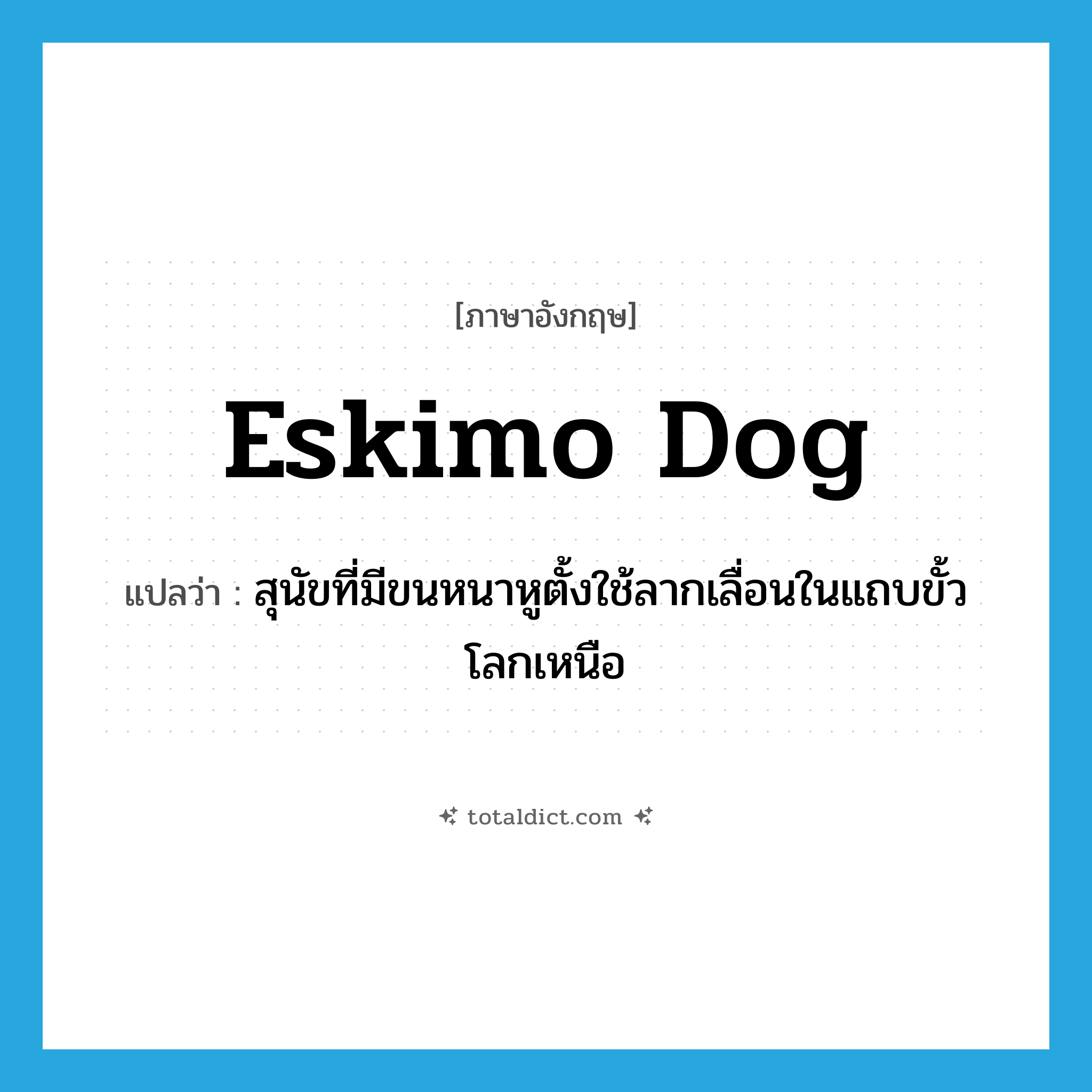 Eskimo dog แปลว่า?, คำศัพท์ภาษาอังกฤษ Eskimo dog แปลว่า สุนัขที่มีขนหนาหูตั้งใช้ลากเลื่อนในแถบขั้วโลกเหนือ ประเภท N หมวด N