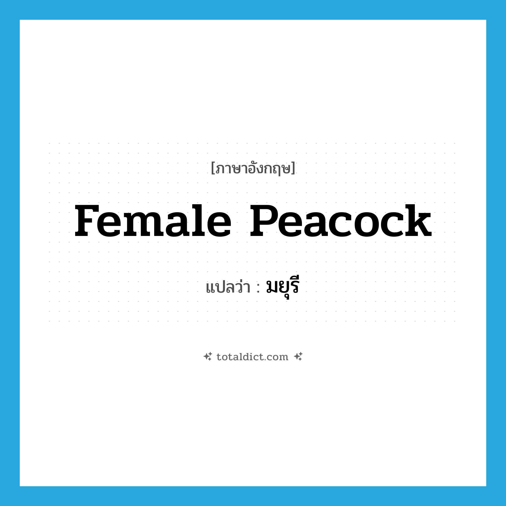 female peacock แปลว่า?, คำศัพท์ภาษาอังกฤษ female peacock แปลว่า มยุรี ประเภท N หมวด N
