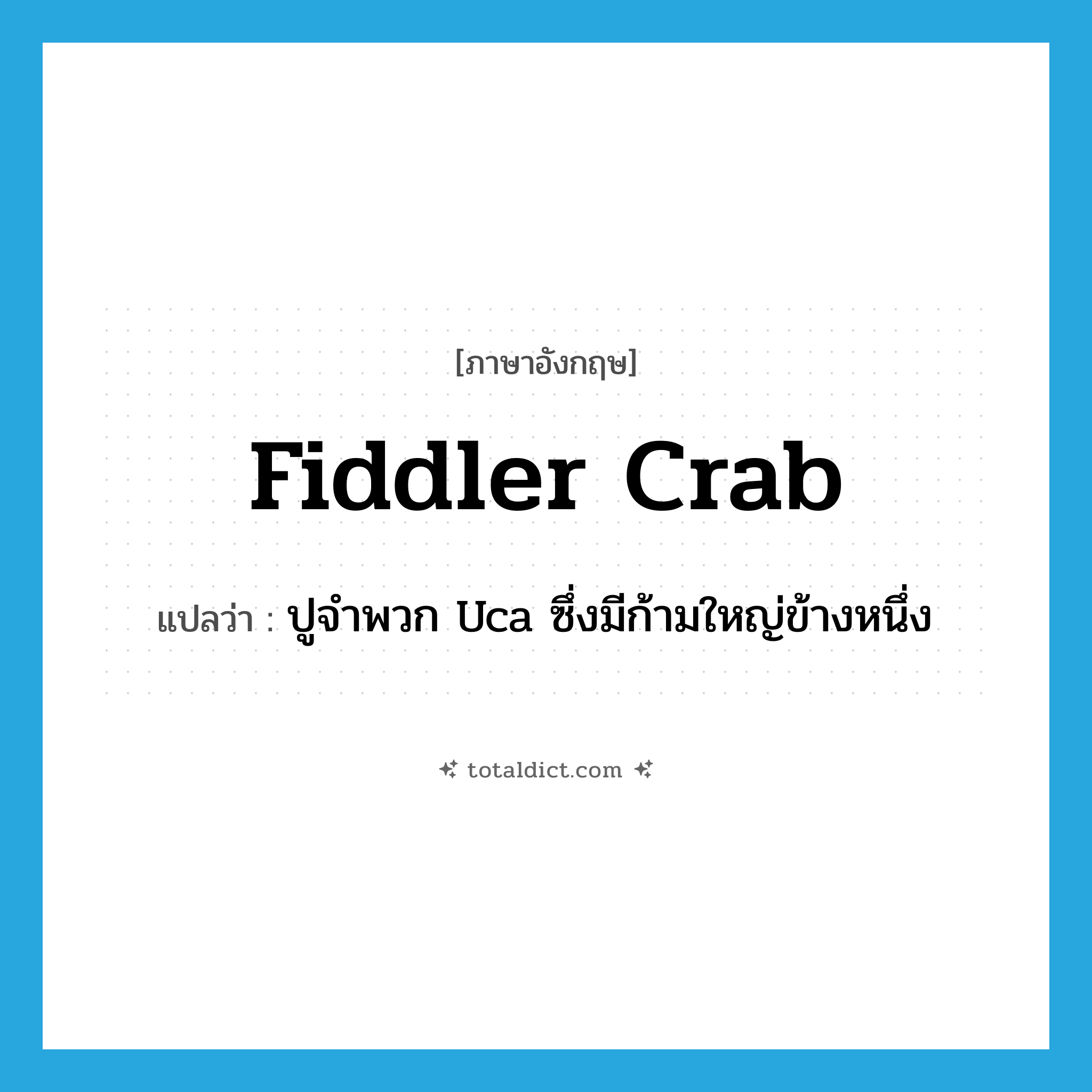fiddler crab แปลว่า?, คำศัพท์ภาษาอังกฤษ fiddler crab แปลว่า ปูจำพวก Uca ซึ่งมีก้ามใหญ่ข้างหนึ่ง ประเภท N หมวด N