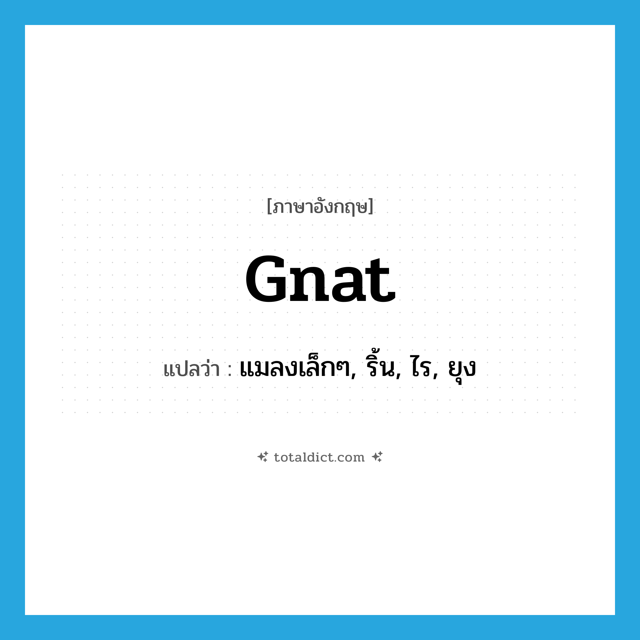 gnat แปลว่า?, คำศัพท์ภาษาอังกฤษ gnat แปลว่า แมลงเล็กๆ, ริ้น, ไร, ยุง ประเภท N หมวด N