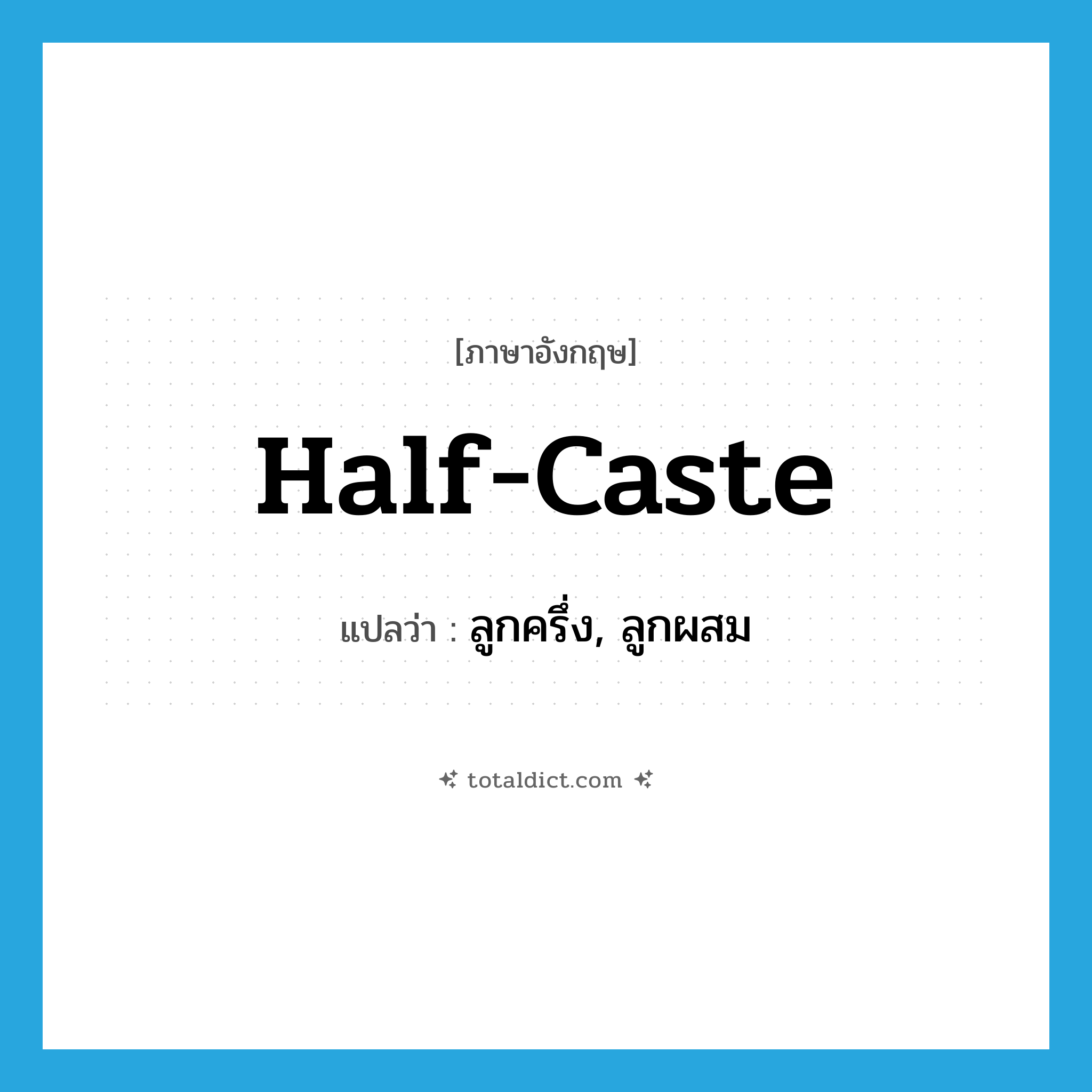 half-caste แปลว่า?, คำศัพท์ภาษาอังกฤษ half-caste แปลว่า ลูกครึ่ง, ลูกผสม ประเภท N หมวด N