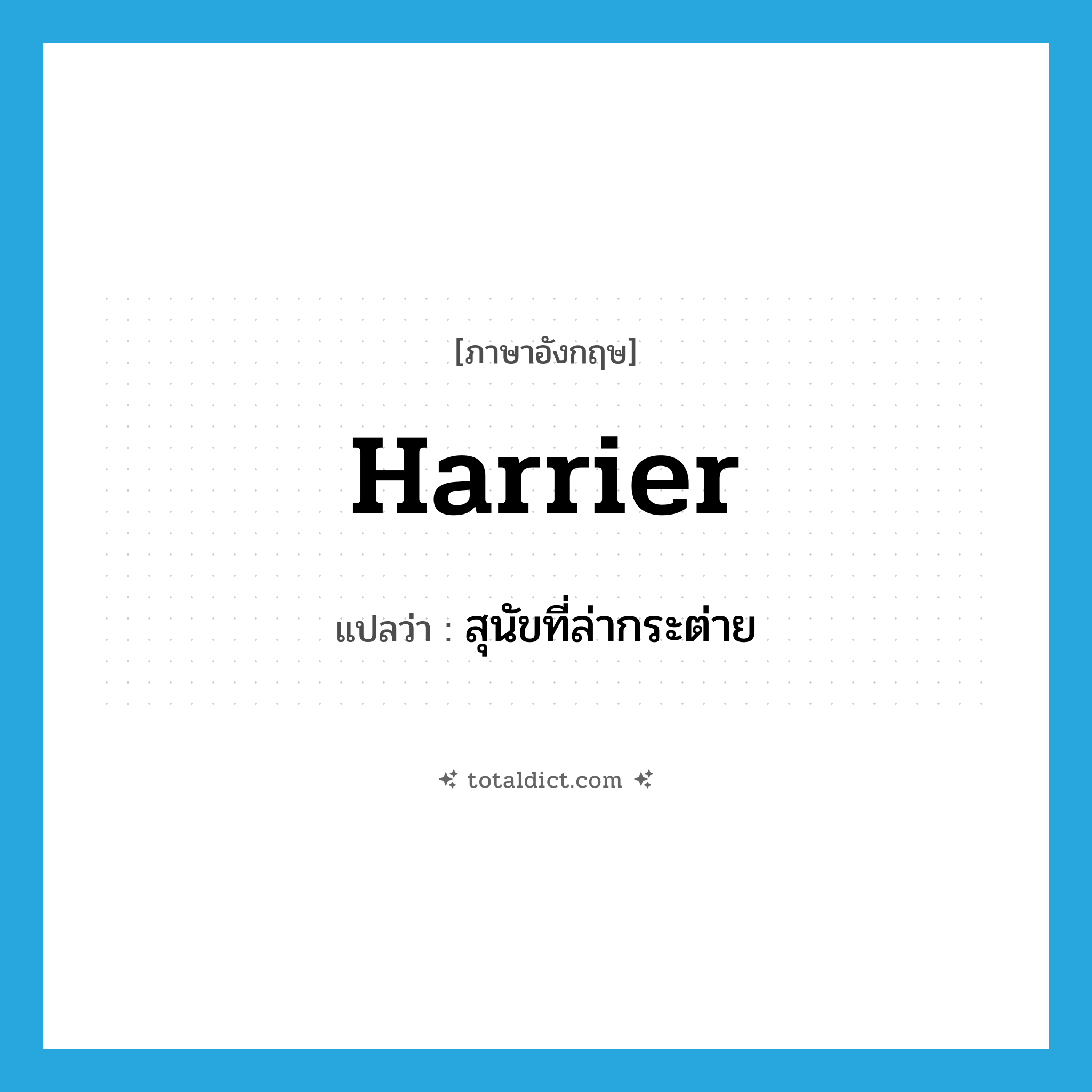 harrier แปลว่า?, คำศัพท์ภาษาอังกฤษ harrier แปลว่า สุนัขที่ล่ากระต่าย ประเภท N หมวด N