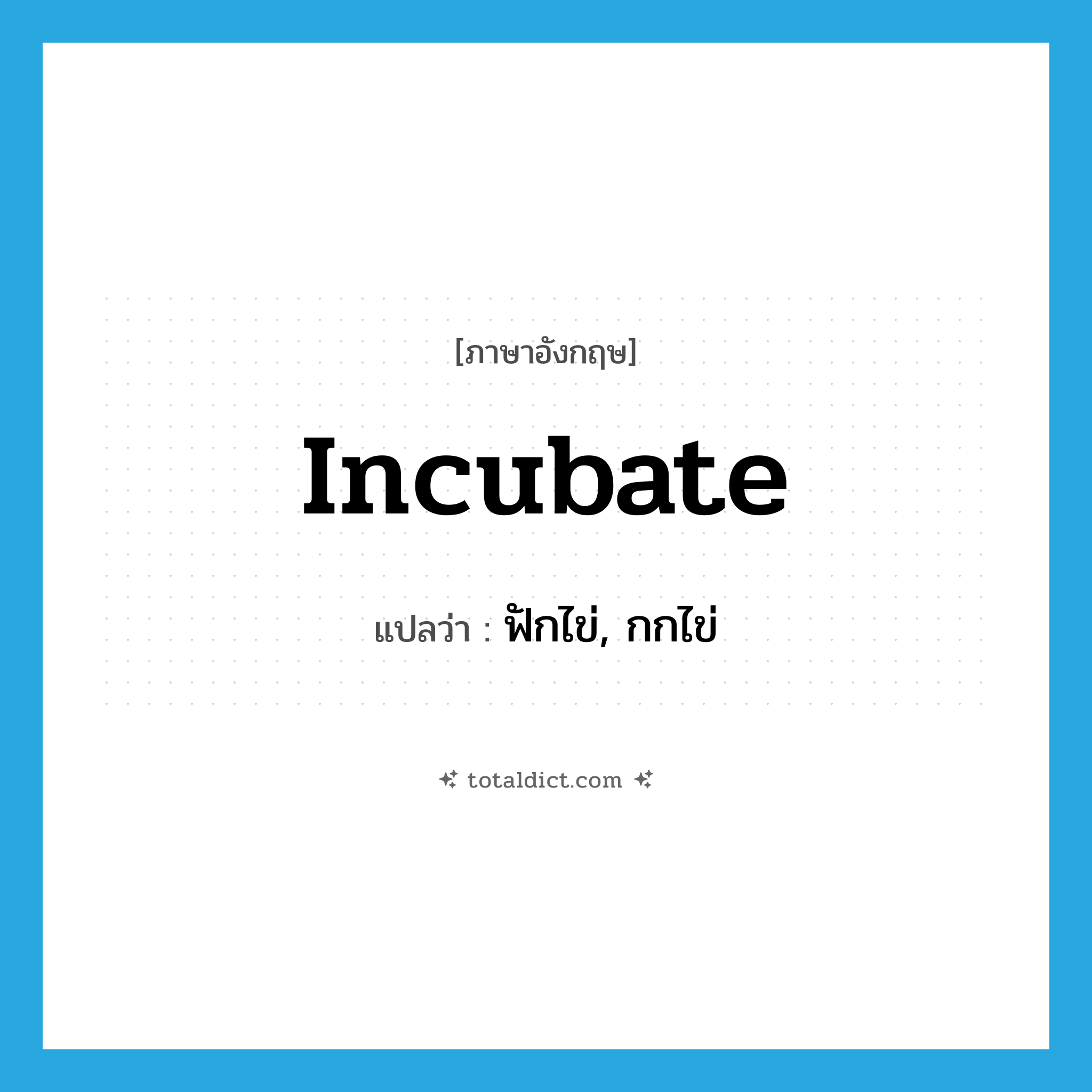incubate แปลว่า?, คำศัพท์ภาษาอังกฤษ incubate แปลว่า ฟักไข่, กกไข่ ประเภท VI หมวด VI