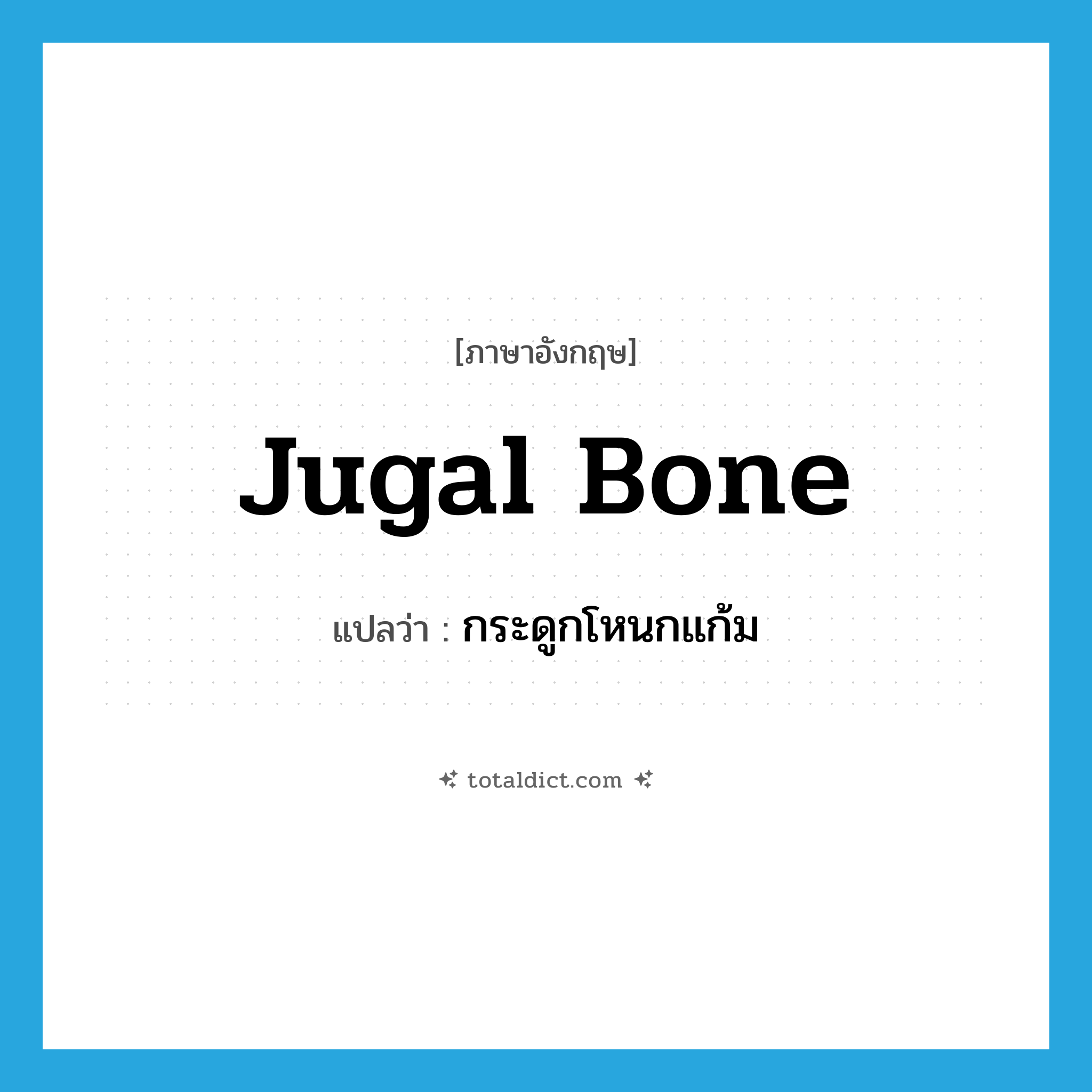 jugal bone แปลว่า?, คำศัพท์ภาษาอังกฤษ jugal bone แปลว่า กระดูกโหนกแก้ม ประเภท N หมวด N