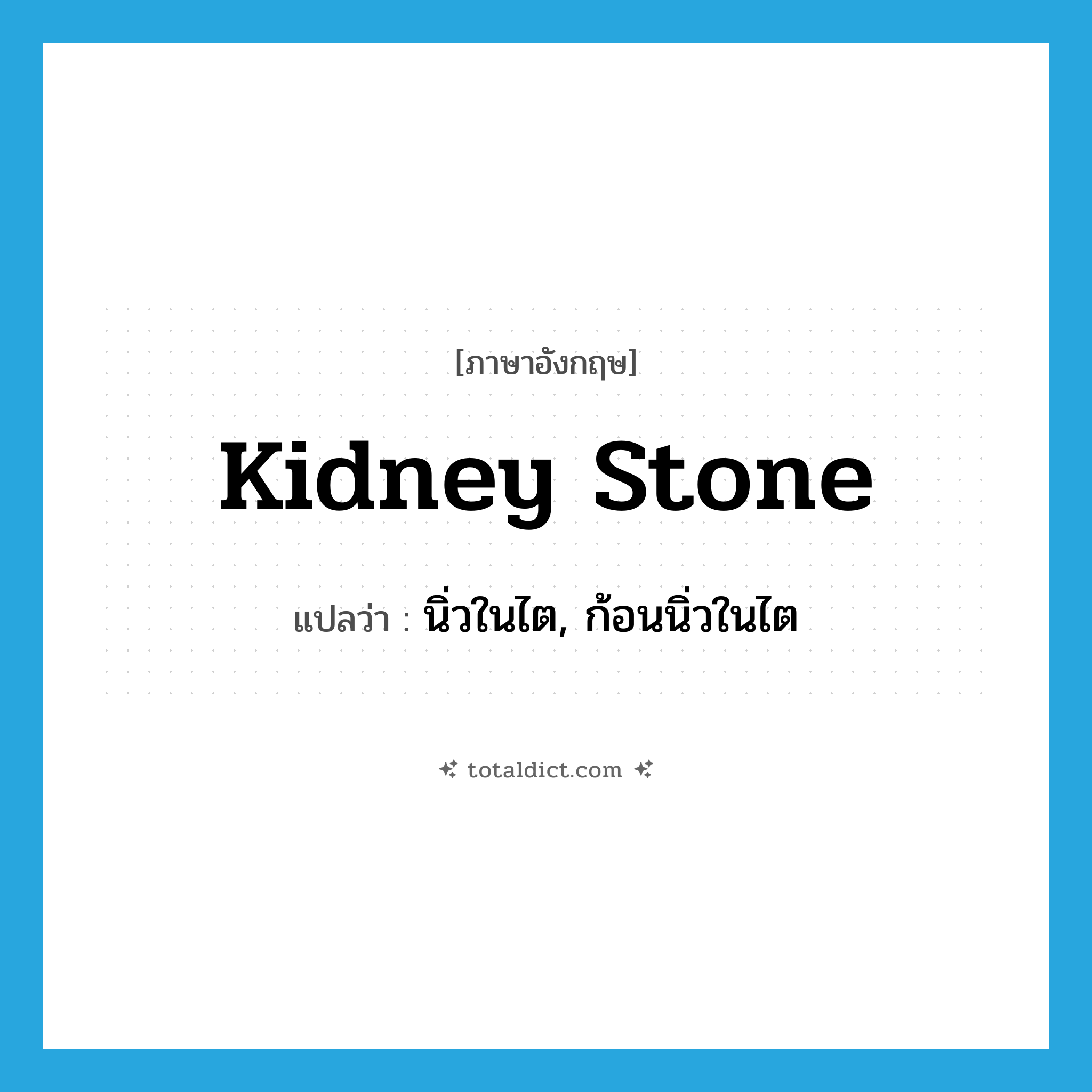 kidney stone แปลว่า?, คำศัพท์ภาษาอังกฤษ kidney stone แปลว่า นิ่วในไต, ก้อนนิ่วในไต ประเภท N หมวด N