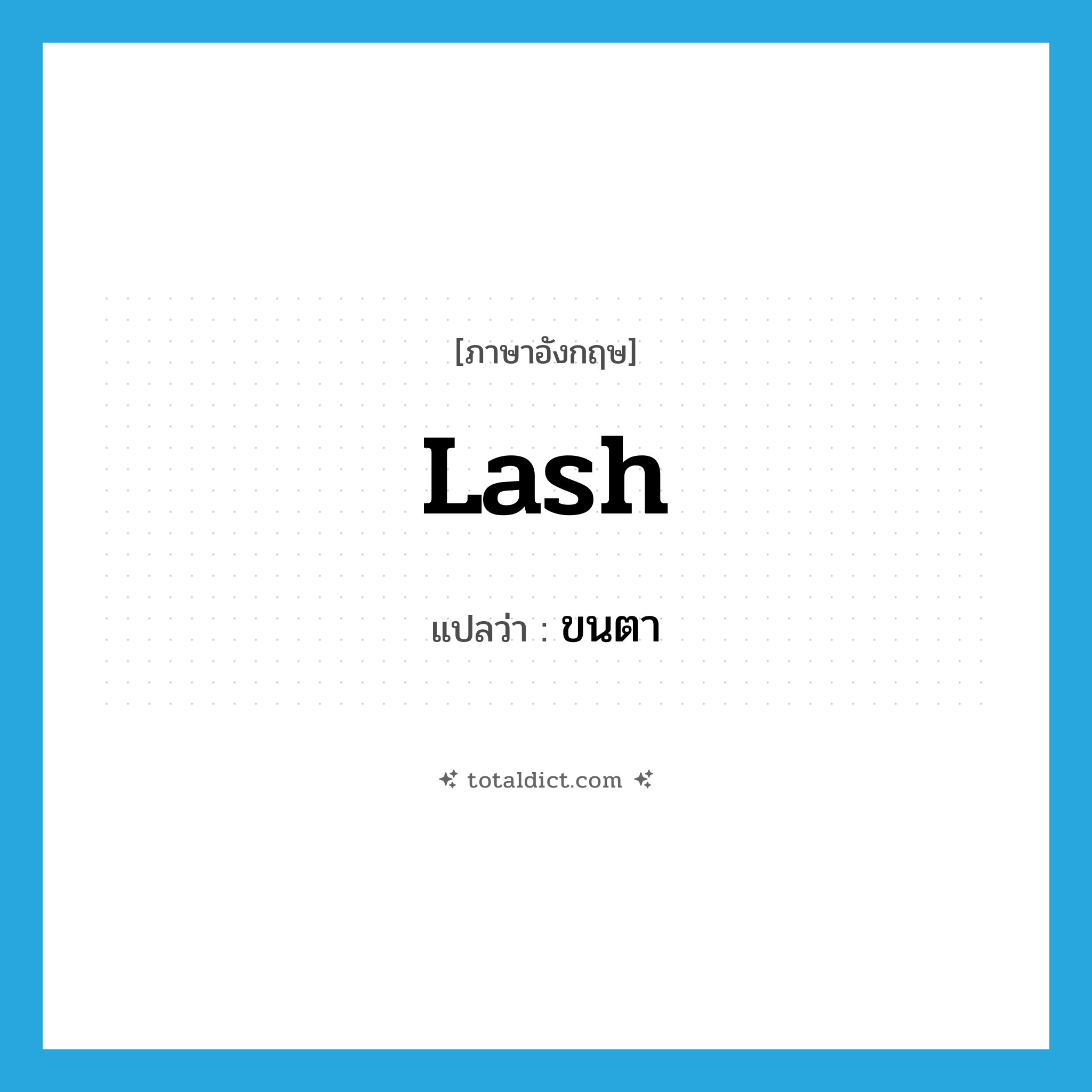 ขนตา ภาษาอังกฤษ?, คำศัพท์ภาษาอังกฤษ ขนตา แปลว่า lash ประเภท N หมวด N