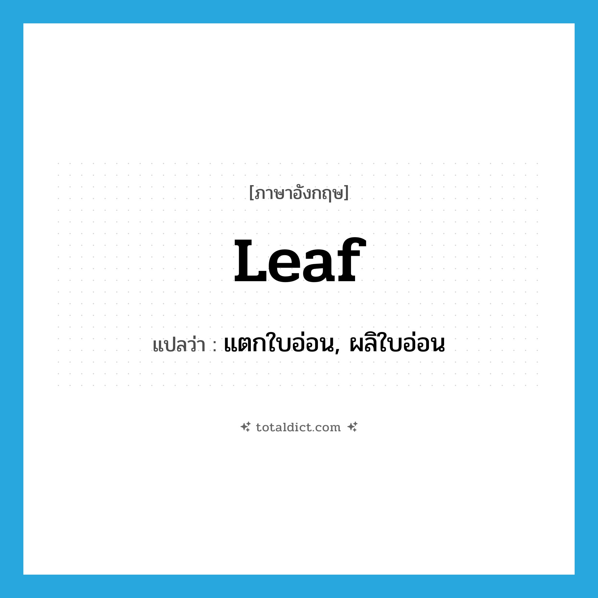 leaf แปลว่า?, คำศัพท์ภาษาอังกฤษ leaf แปลว่า แตกใบอ่อน, ผลิใบอ่อน ประเภท VI หมวด VI