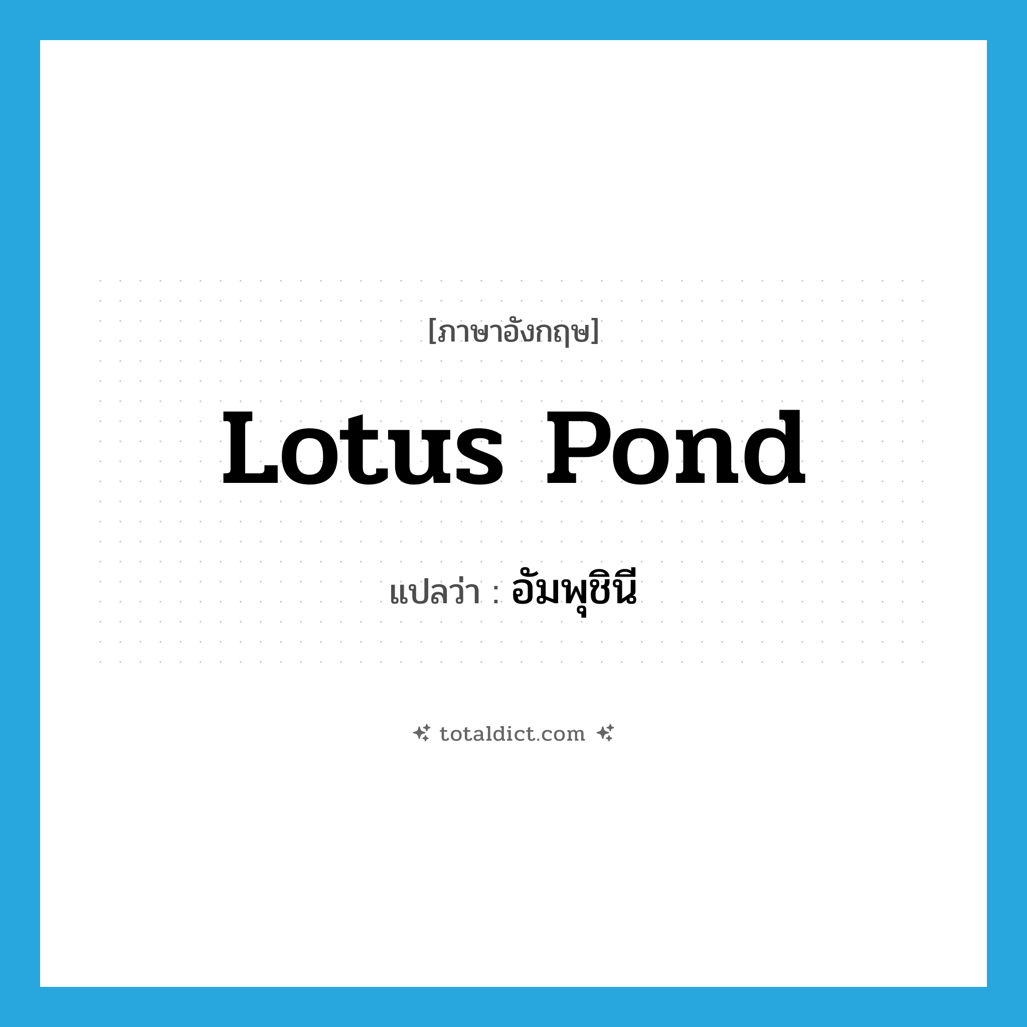 lotus pond แปลว่า?, คำศัพท์ภาษาอังกฤษ lotus pond แปลว่า อัมพุชินี ประเภท N หมวด N
