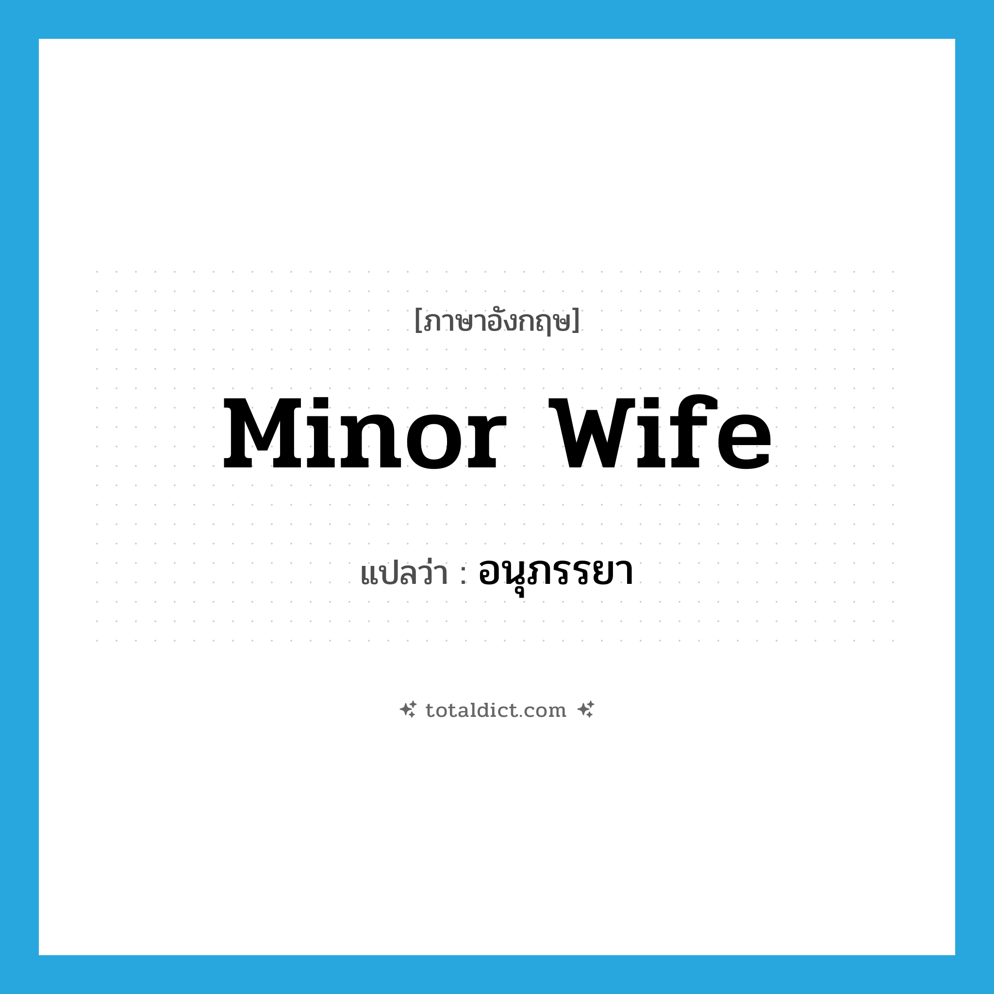 minor wife แปลว่า?, คำศัพท์ภาษาอังกฤษ minor wife แปลว่า อนุภรรยา ประเภท N หมวด N