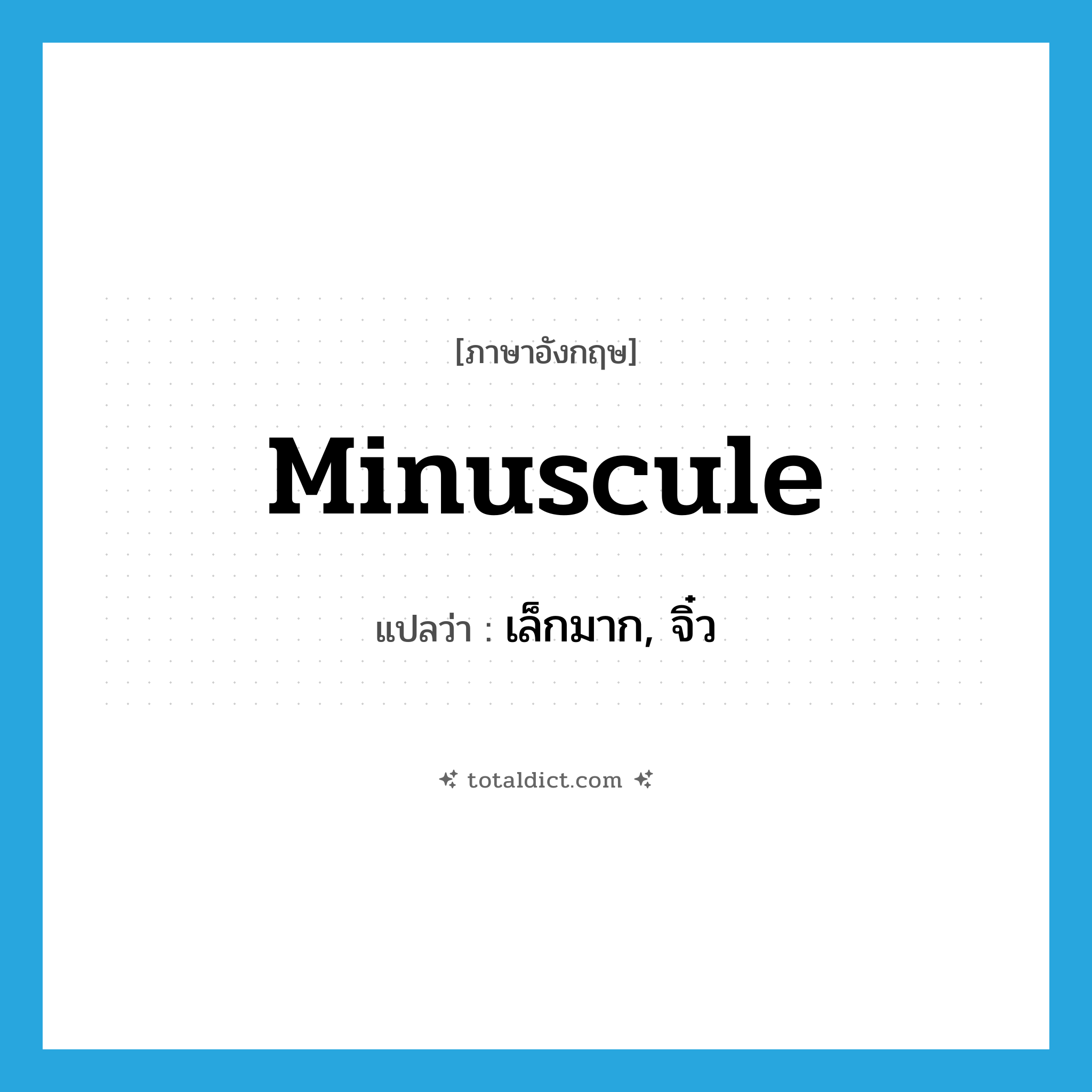minuscule แปลว่า?, คำศัพท์ภาษาอังกฤษ minuscule แปลว่า เล็กมาก, จิ๋ว ประเภท ADJ หมวด ADJ