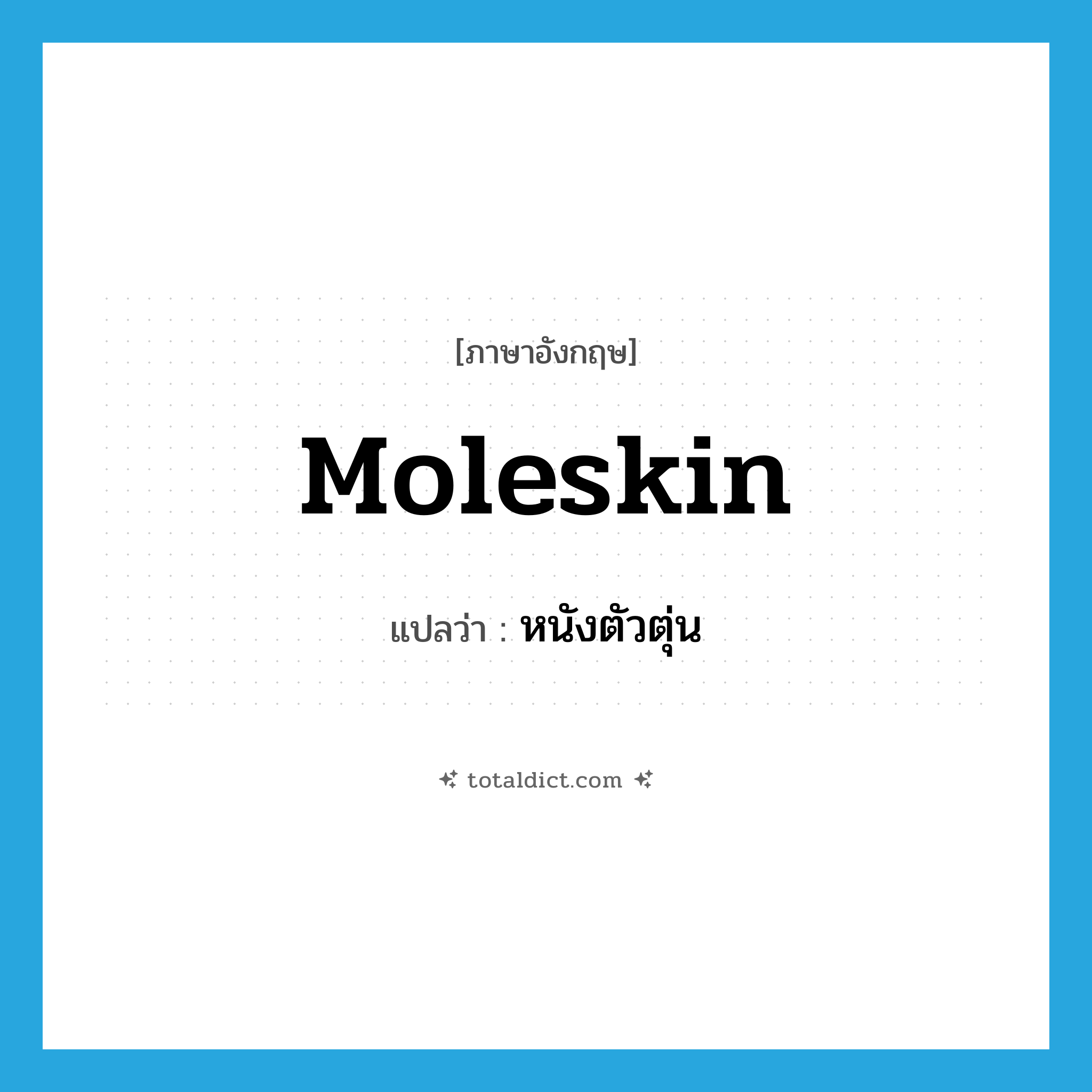 moleskin แปลว่า?, คำศัพท์ภาษาอังกฤษ moleskin แปลว่า หนังตัวตุ่น ประเภท N หมวด N