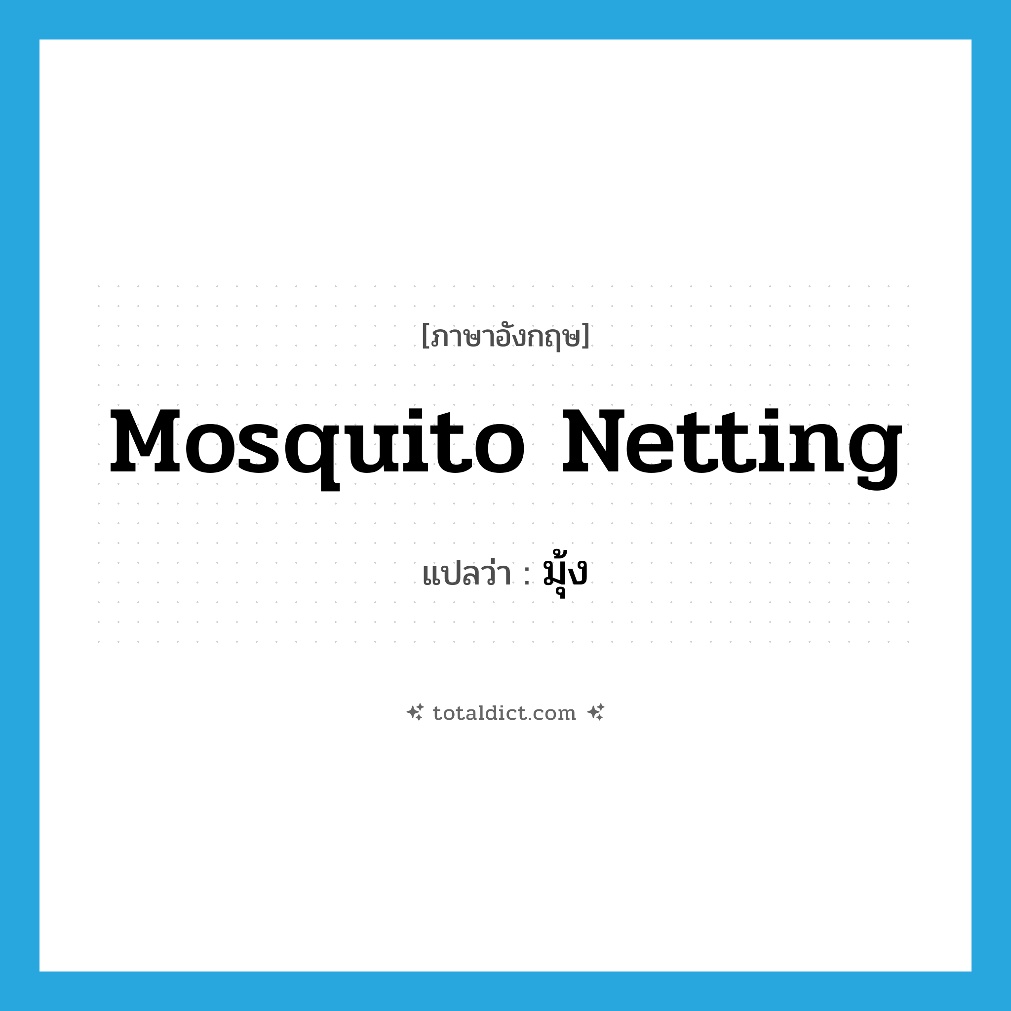 mosquito netting แปลว่า?, คำศัพท์ภาษาอังกฤษ mosquito netting แปลว่า มุ้ง ประเภท N หมวด N