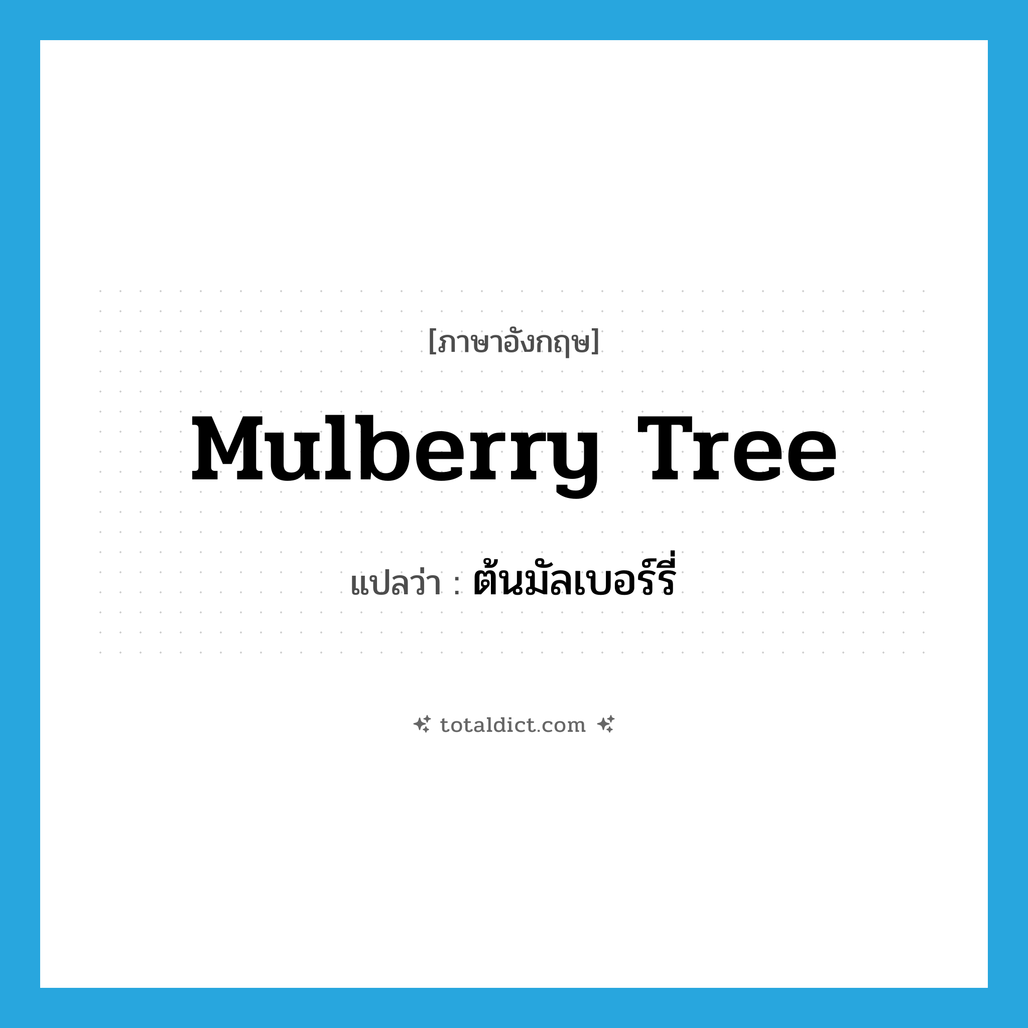 mulberry tree แปลว่า?, คำศัพท์ภาษาอังกฤษ mulberry tree แปลว่า ต้นมัลเบอร์รี่ ประเภท N หมวด N