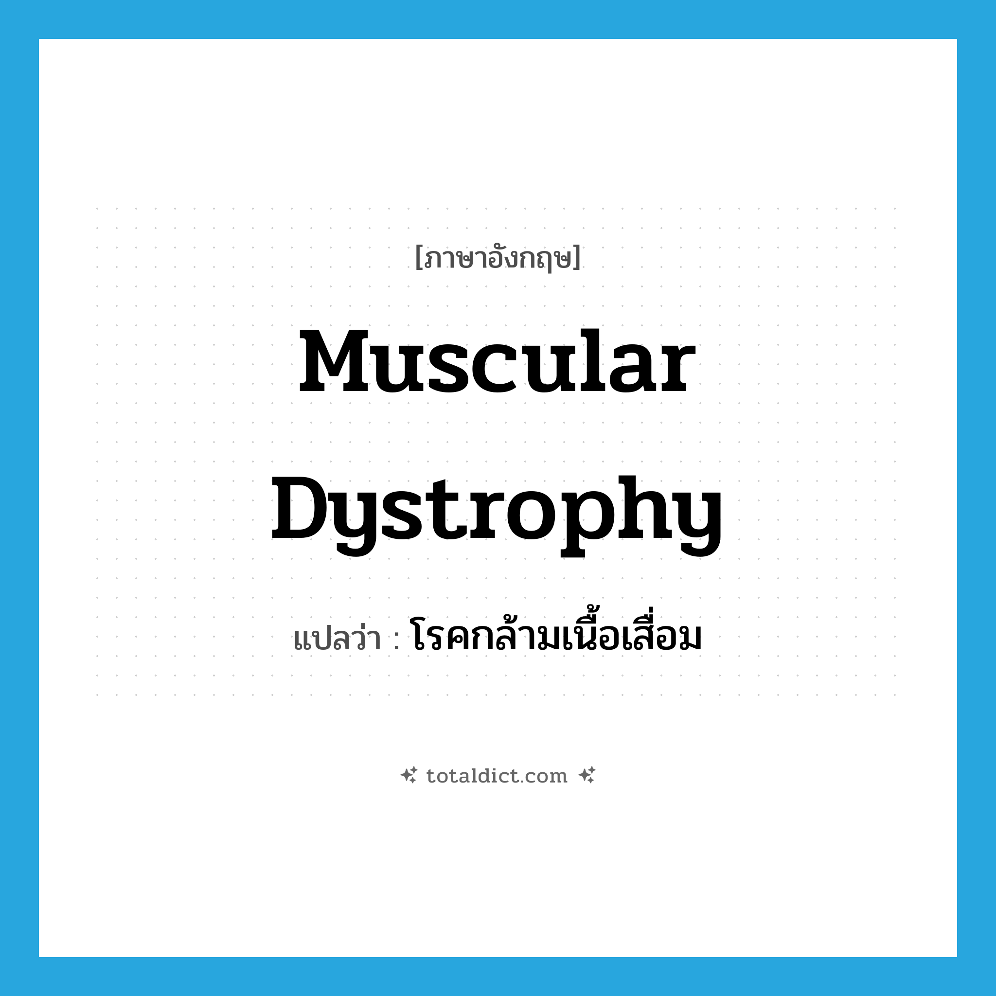 muscular dystrophy แปลว่า?, คำศัพท์ภาษาอังกฤษ muscular dystrophy แปลว่า โรคกล้ามเนื้อเสื่อม ประเภท N หมวด N
