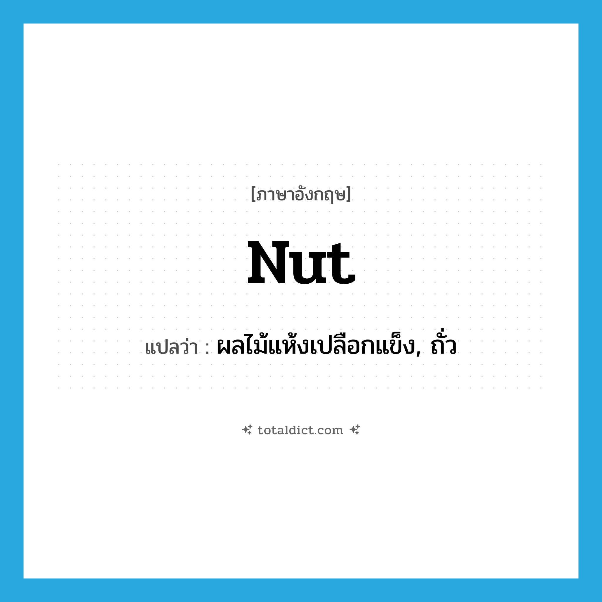 nut แปลว่า?, คำศัพท์ภาษาอังกฤษ nut แปลว่า ผลไม้แห้งเปลือกแข็ง, ถั่ว ประเภท N หมวด N
