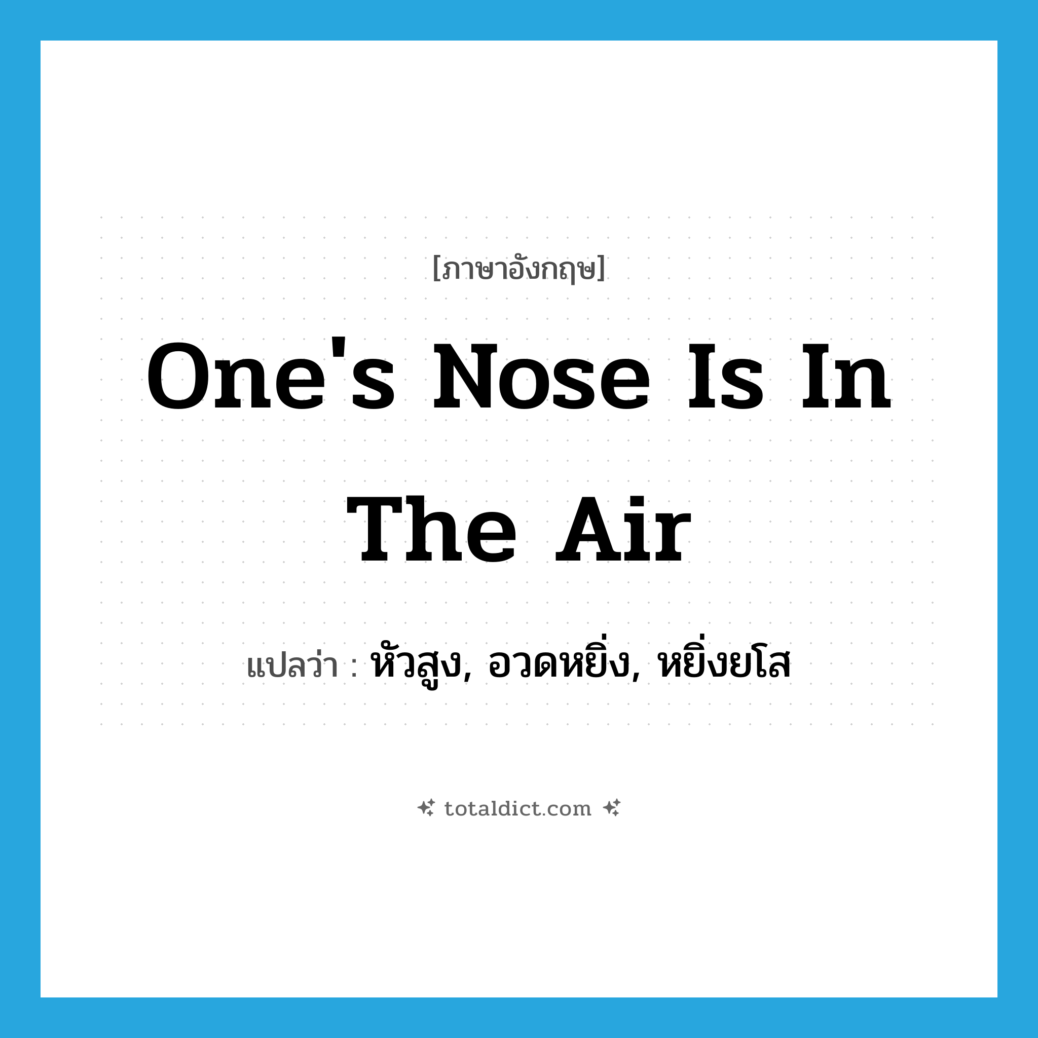 one&#39;s nose is in the air แปลว่า?, คำศัพท์ภาษาอังกฤษ one&#39;s nose is in the air แปลว่า หัวสูง, อวดหยิ่ง, หยิ่งยโส ประเภท IDM หมวด IDM