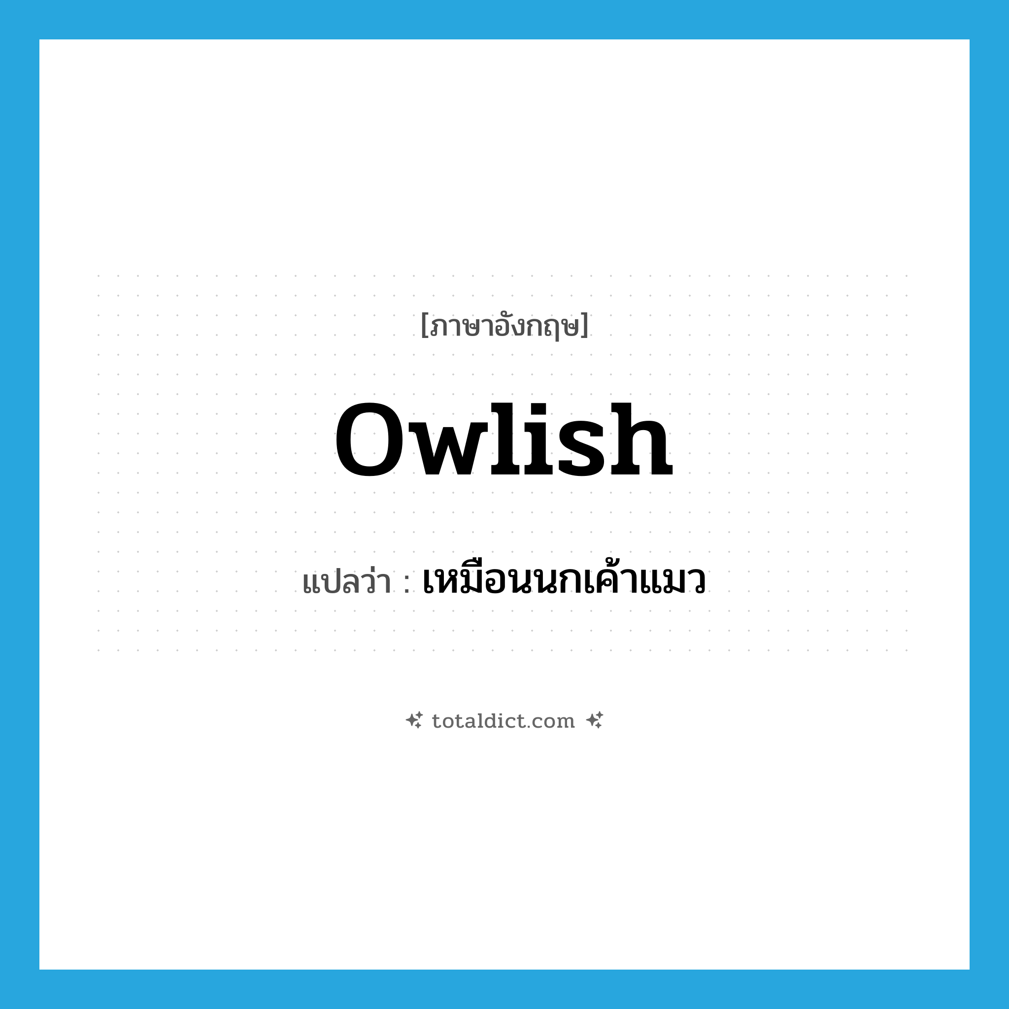 owlish แปลว่า?, คำศัพท์ภาษาอังกฤษ owlish แปลว่า เหมือนนกเค้าแมว ประเภท ADJ หมวด ADJ