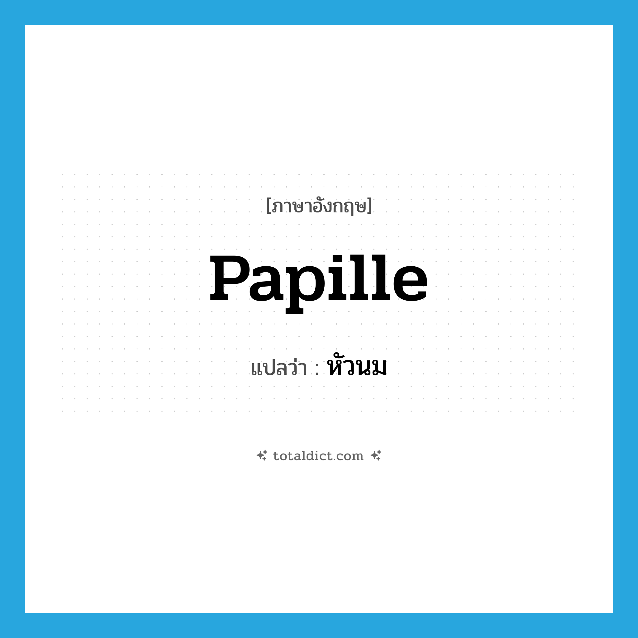หัวนม ภาษาอังกฤษ?, คำศัพท์ภาษาอังกฤษ หัวนม แปลว่า papille ประเภท N หมวด N