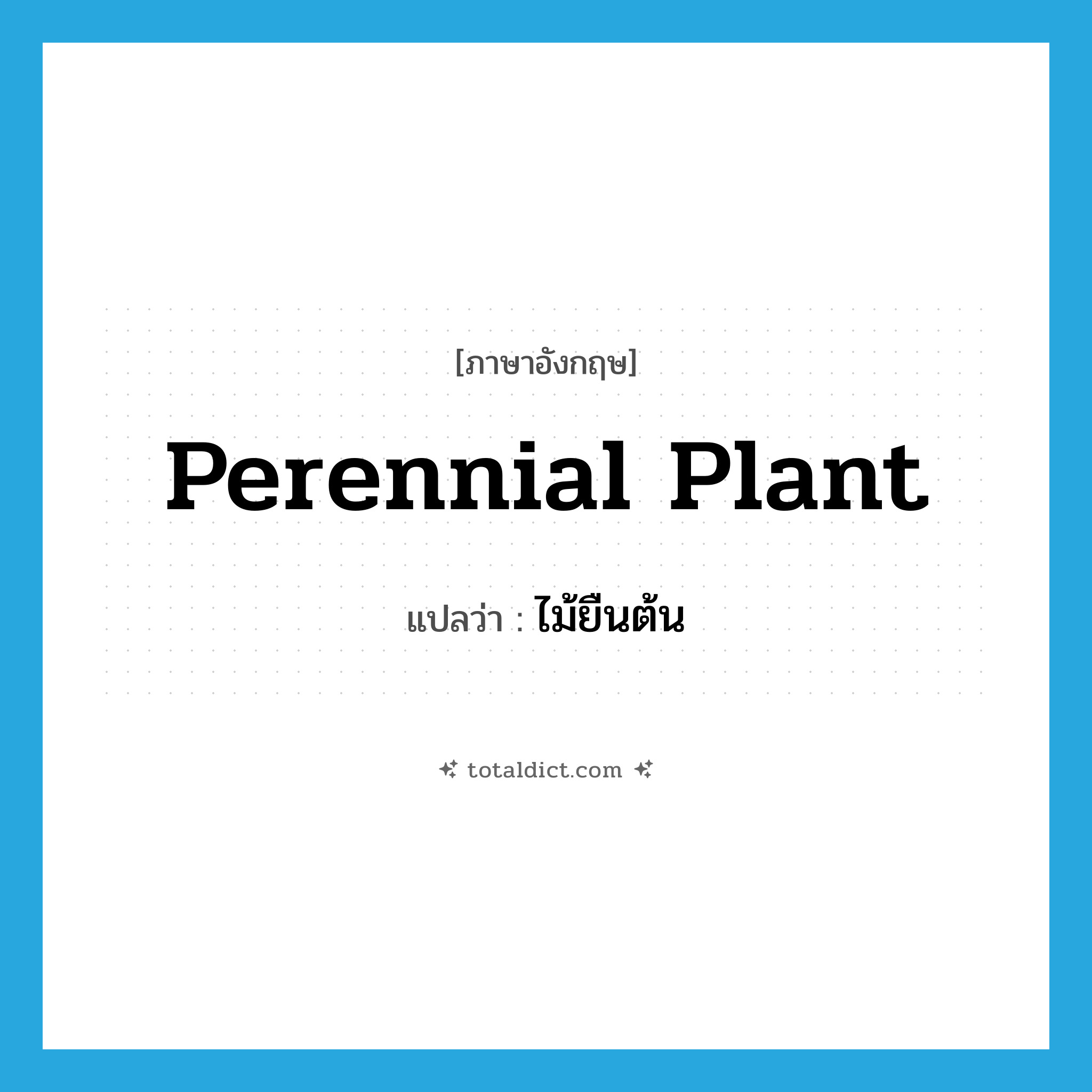 perennial plant แปลว่า?, คำศัพท์ภาษาอังกฤษ perennial plant แปลว่า ไม้ยืนต้น ประเภท N หมวด N