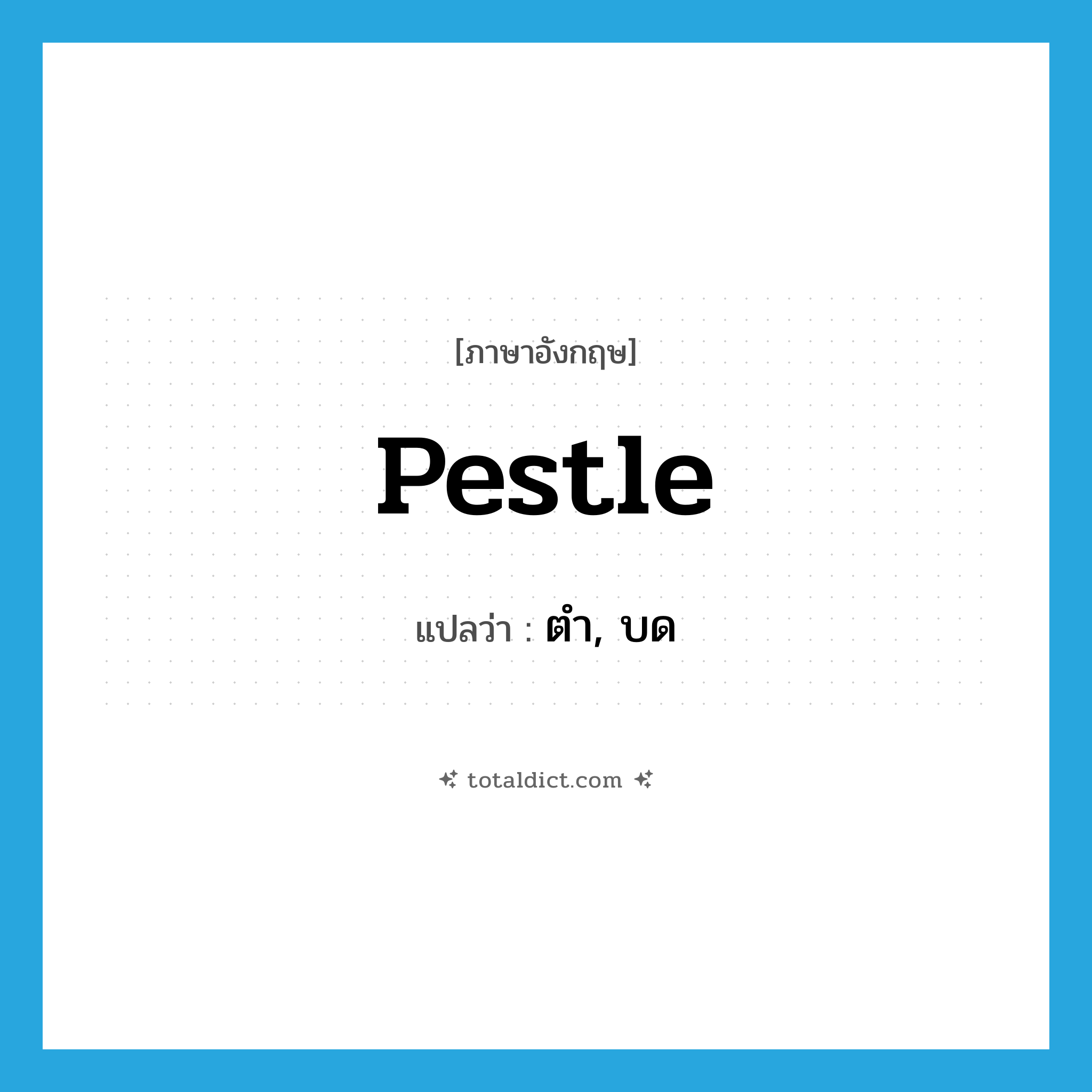 pestle แปลว่า?, คำศัพท์ภาษาอังกฤษ pestle แปลว่า ตำ, บด ประเภท VI หมวด VI