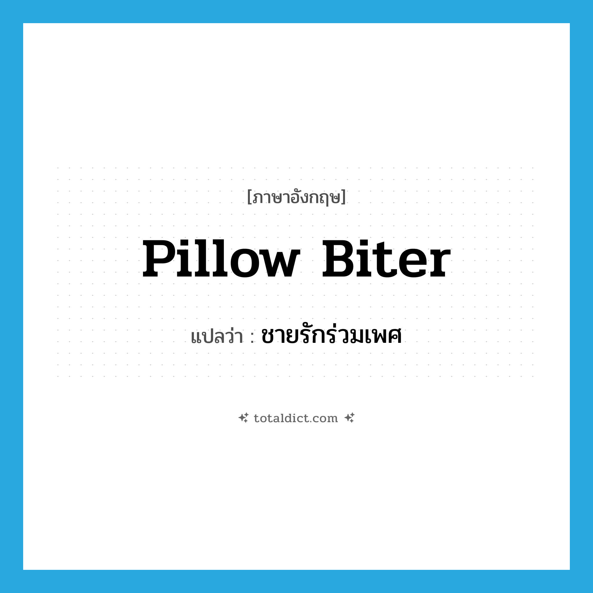 ชายรักร่วมเพศ ภาษาอังกฤษ?, คำศัพท์ภาษาอังกฤษ ชายรักร่วมเพศ แปลว่า pillow biter ประเภท SL หมวด SL